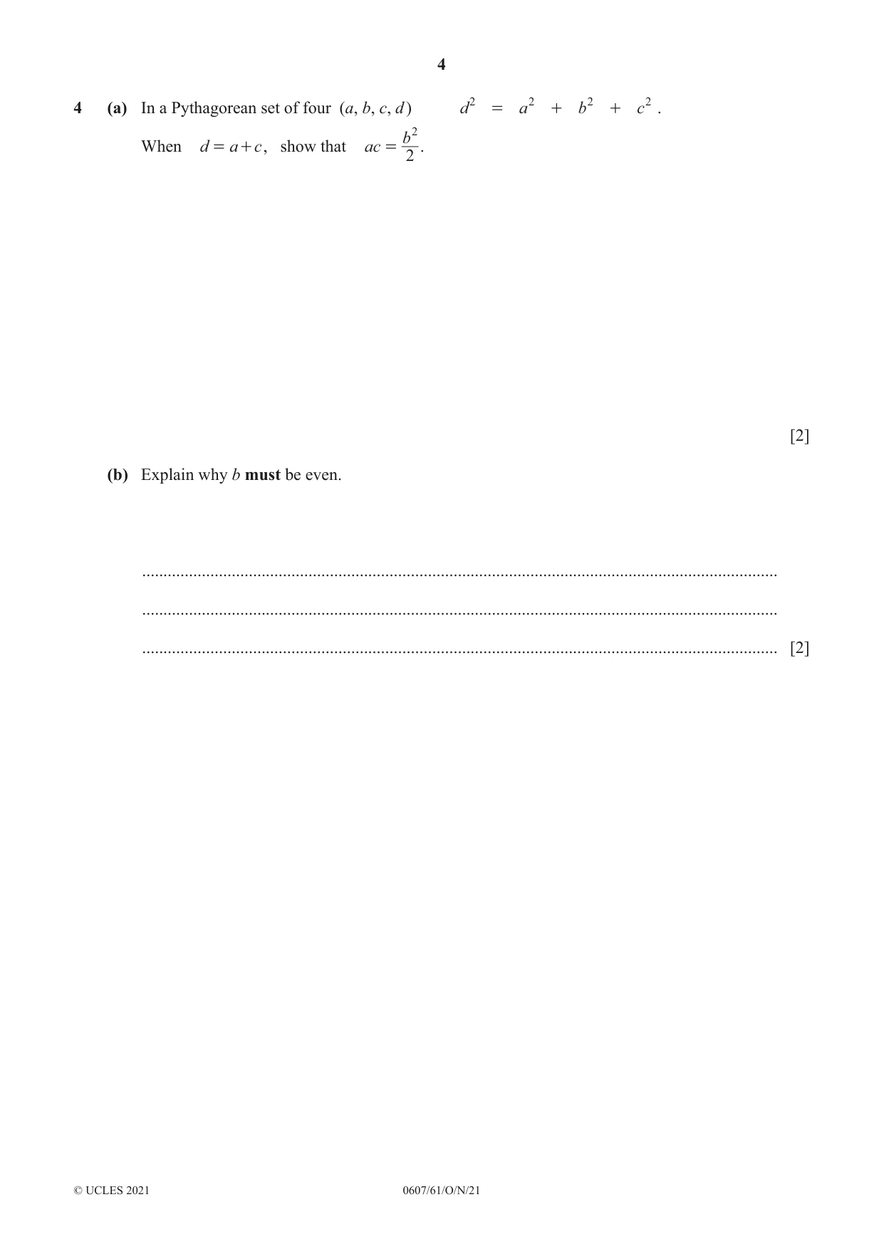 Cambridge IGCSE Mathematics - International 0607 2021 Oct/Nov Paper 6 · Variant 1 question paper, page 4 of 12