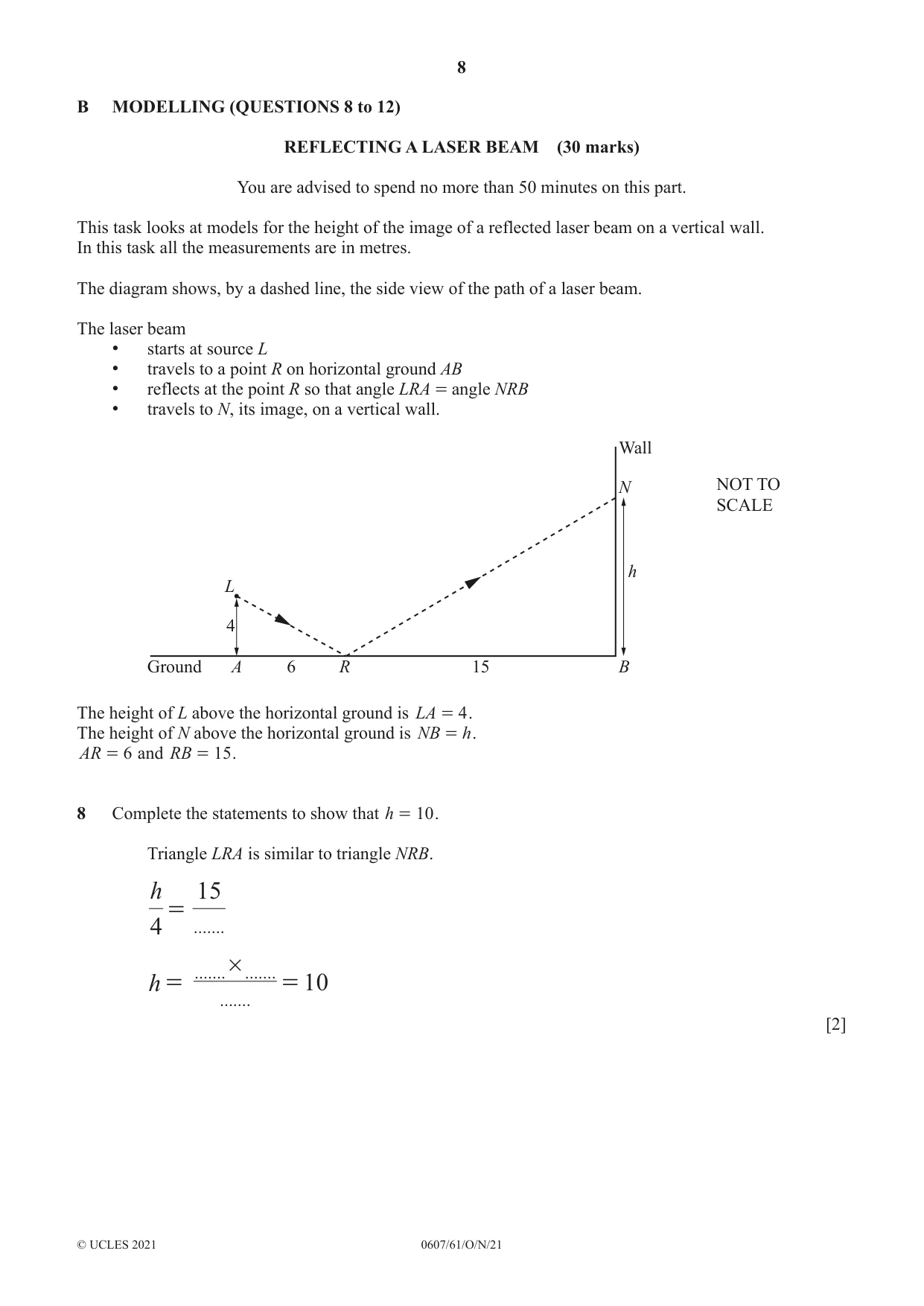 Cambridge IGCSE Mathematics - International 0607 2021 Oct/Nov Paper 6 · Variant 1 question paper, page 8 of 12