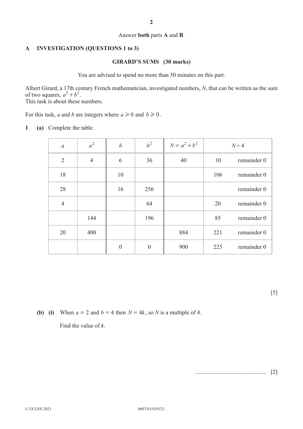 Cambridge IGCSE Mathematics - International 0607 2021 Oct/Nov Paper 6 · Variant 3 question paper, page 2 of 12