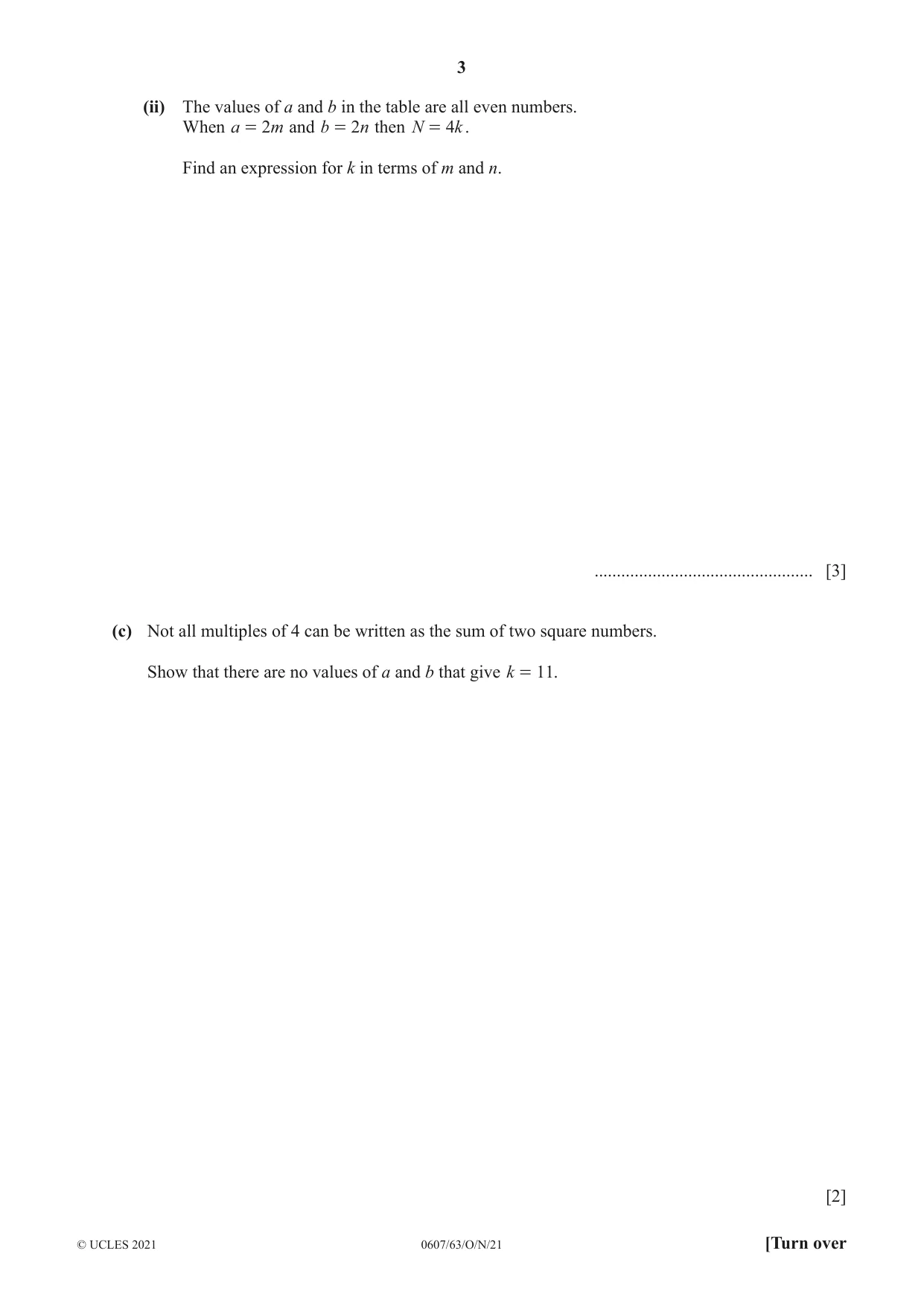 Cambridge IGCSE Mathematics - International 0607 2021 Oct/Nov Paper 6 · Variant 3 question paper, page 3 of 12
