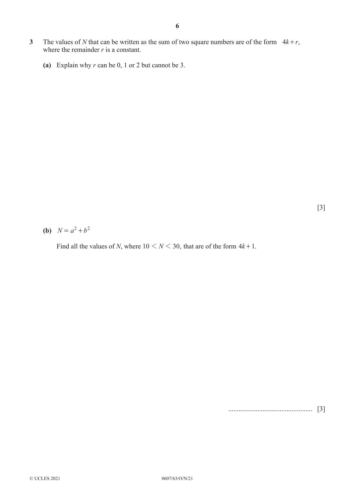 Cambridge IGCSE Mathematics - International 0607 2021 Oct/Nov Paper 6 · Variant 3 question paper, page 6 of 12