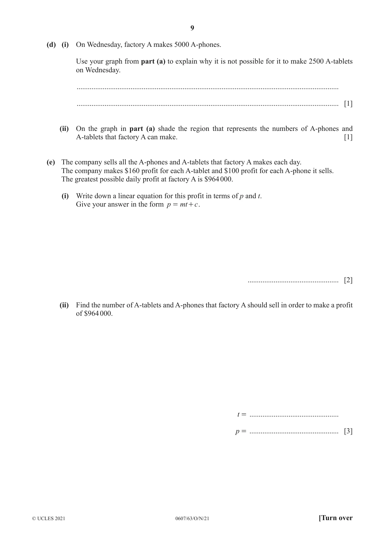 Cambridge IGCSE Mathematics - International 0607 2021 Oct/Nov Paper 6 · Variant 3 question paper, page 9 of 12