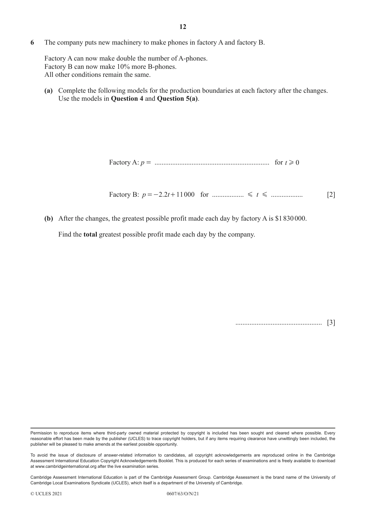 Cambridge IGCSE Mathematics - International 0607 2021 Oct/Nov Paper 6 · Variant 3 question paper, page 12 of 12