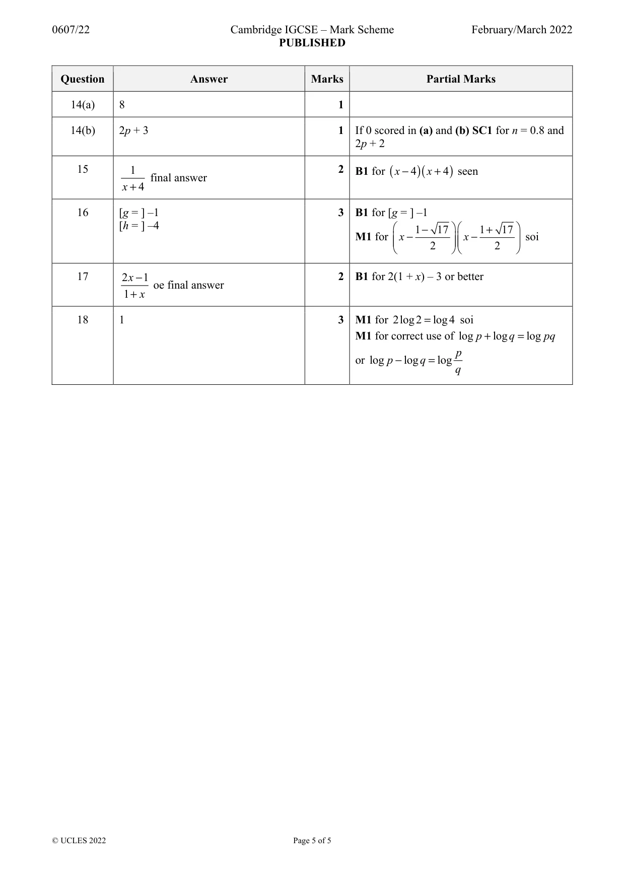 Mark scheme, page 5 of 5
