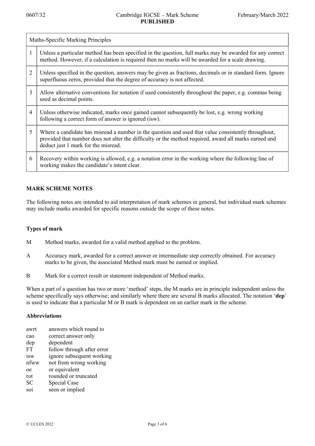 Mark scheme, page 3 of 6