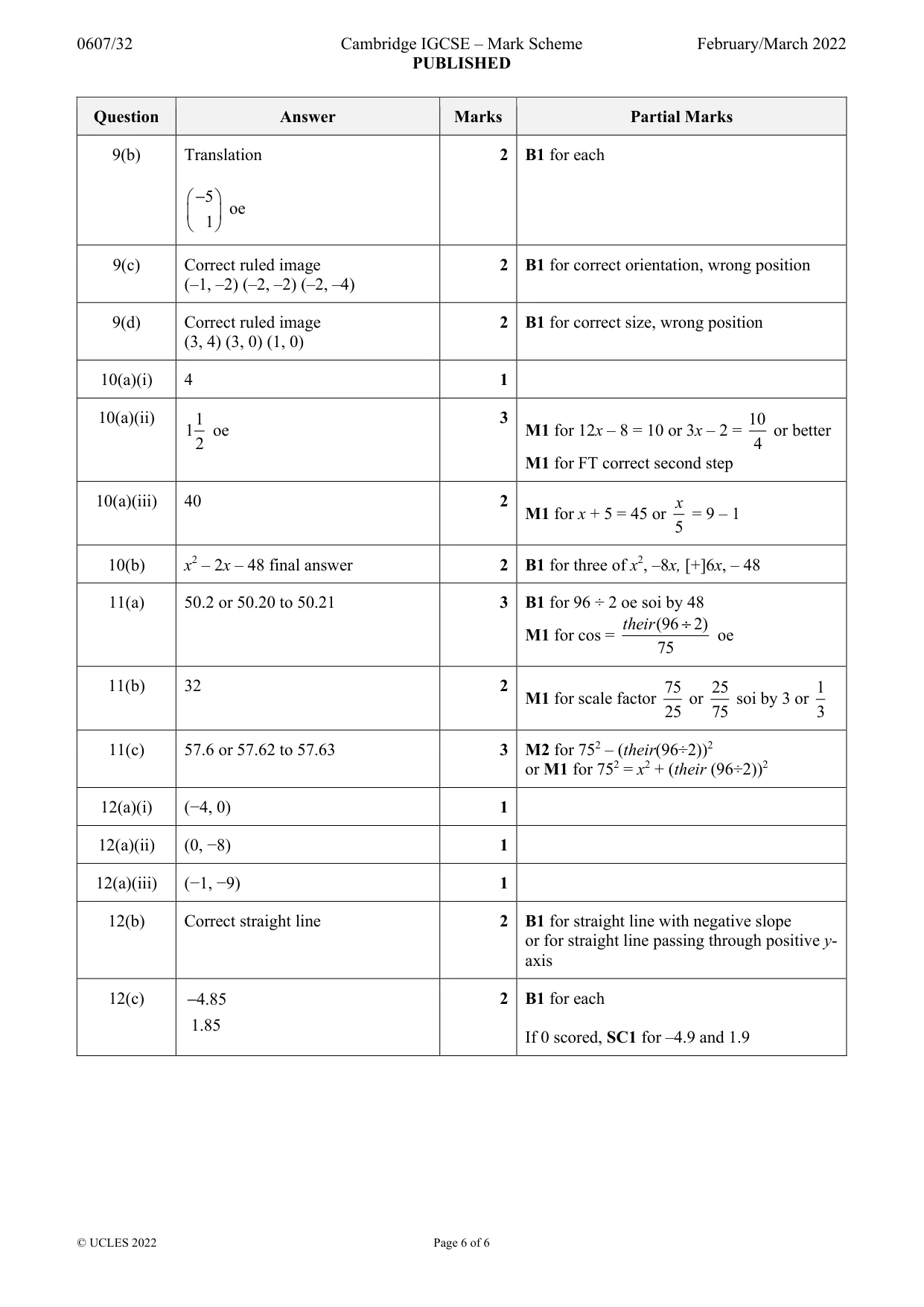 Mark scheme, page 6 of 6