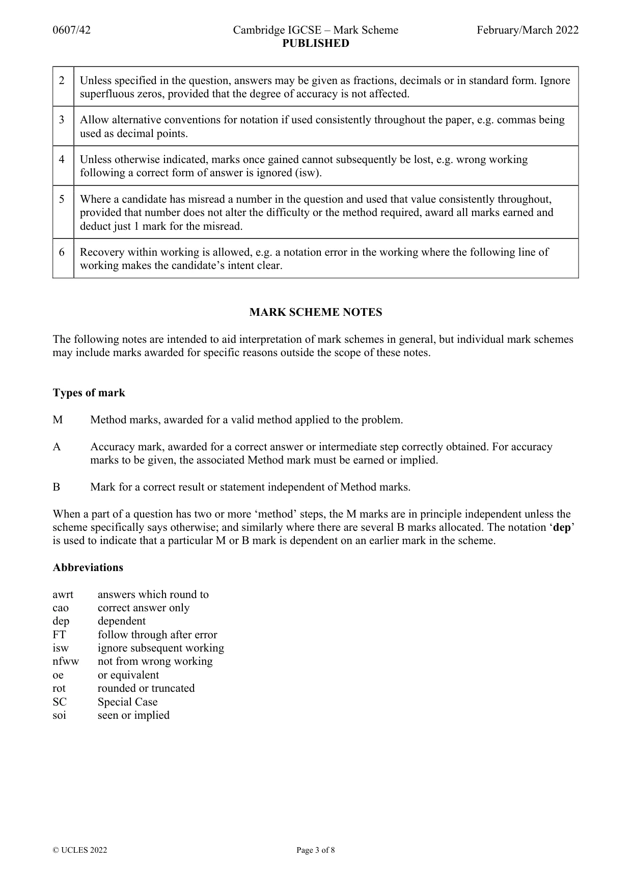 Mark scheme, page 3 of 8