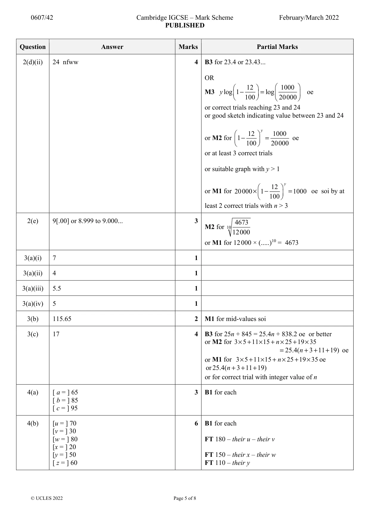Mark scheme, page 5 of 8