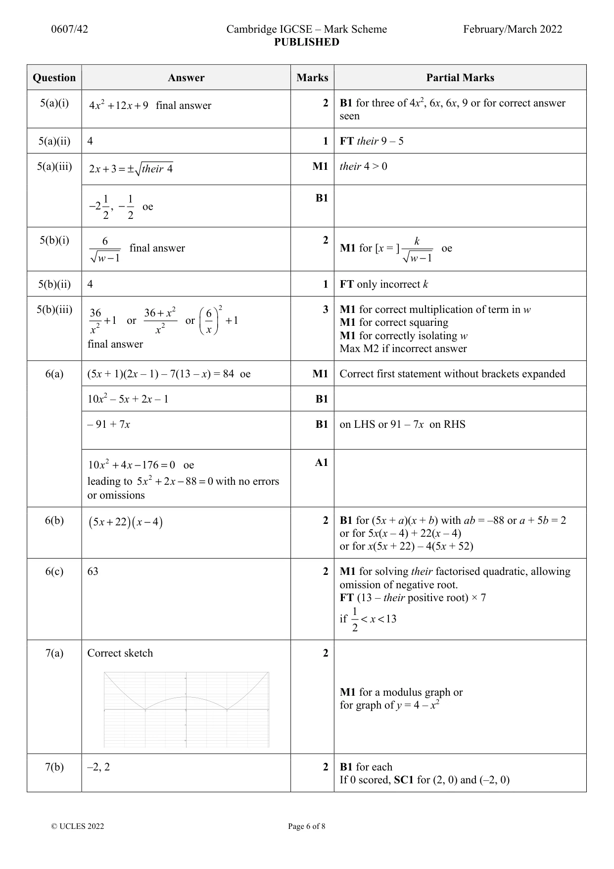 Mark scheme, page 6 of 8