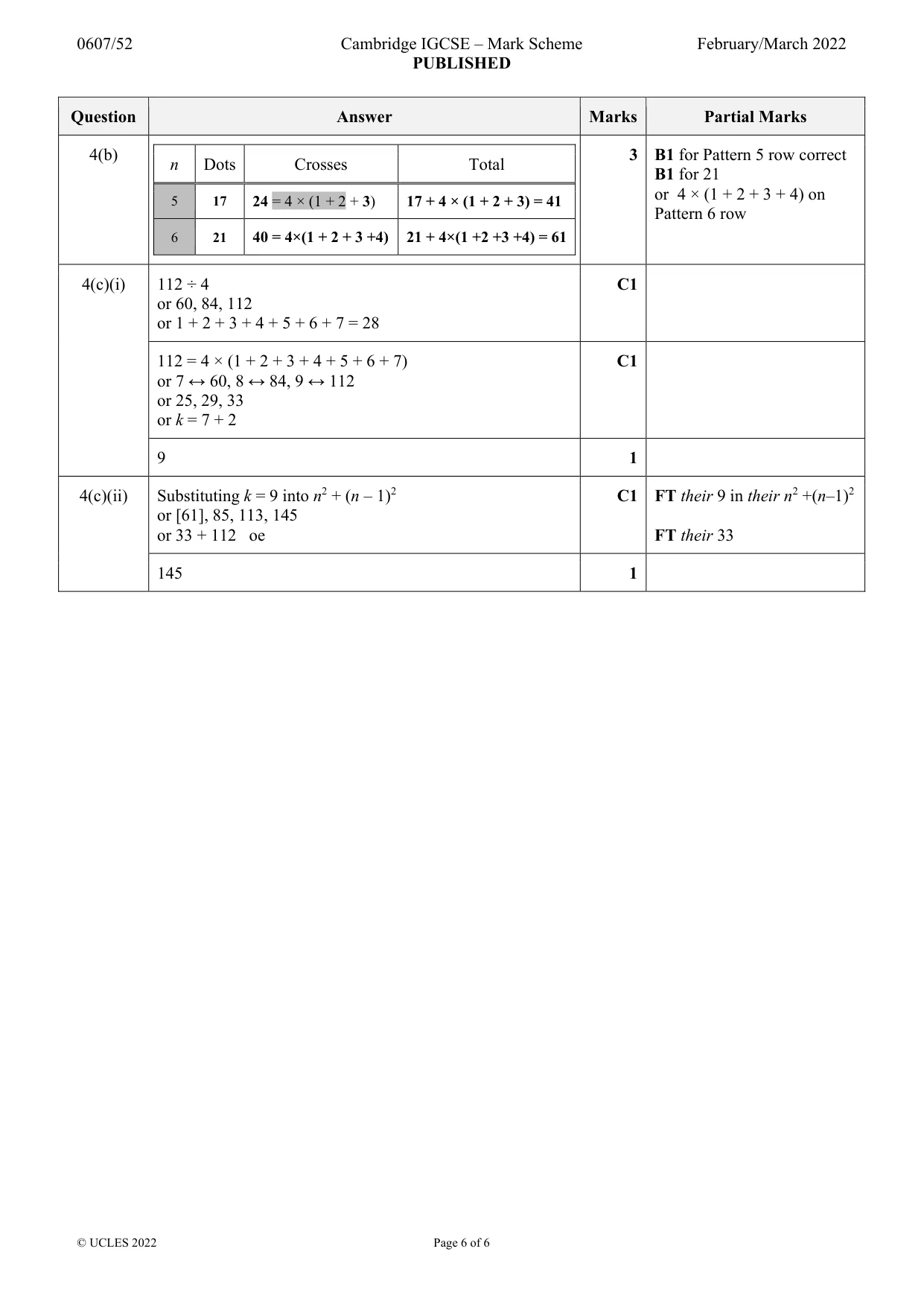 Mark scheme, page 6 of 6