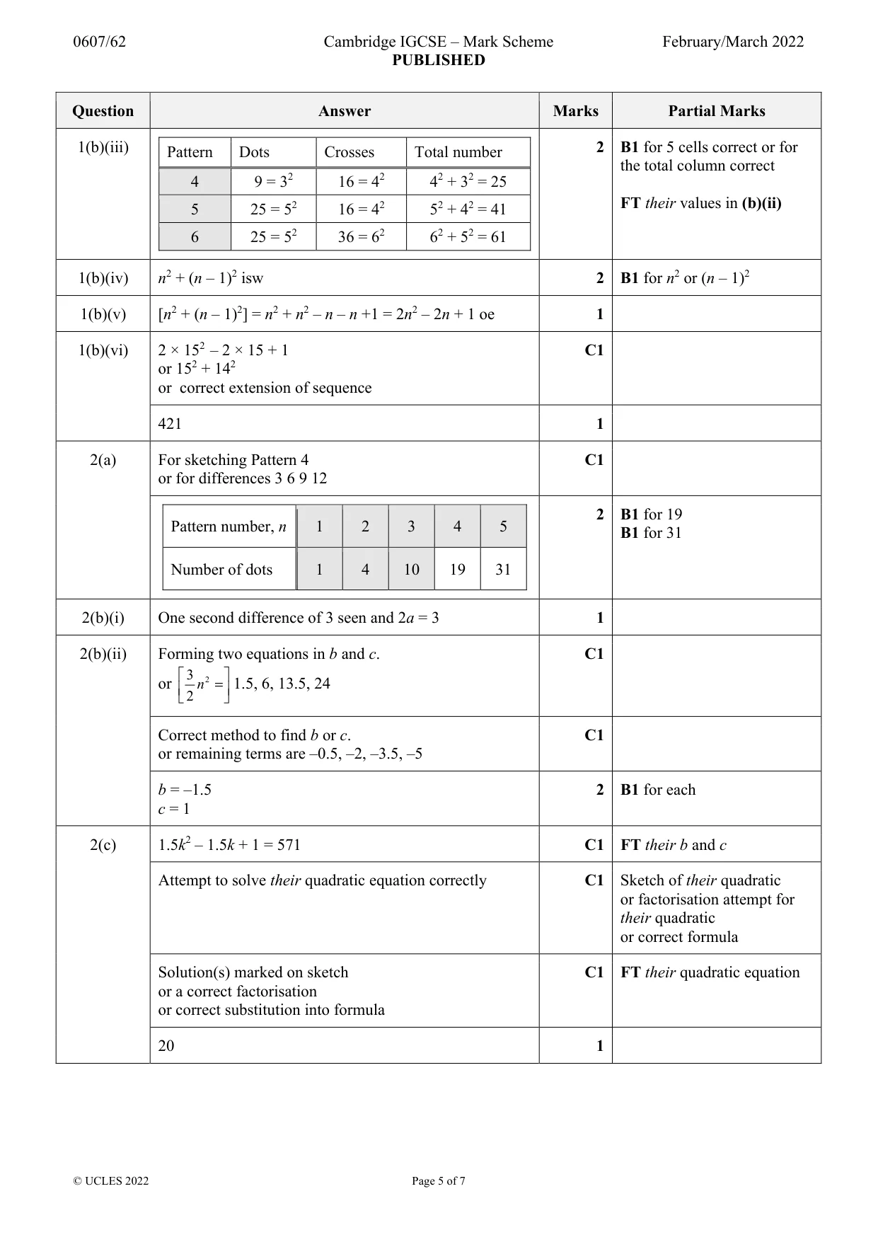 Mark scheme, page 5 of 7