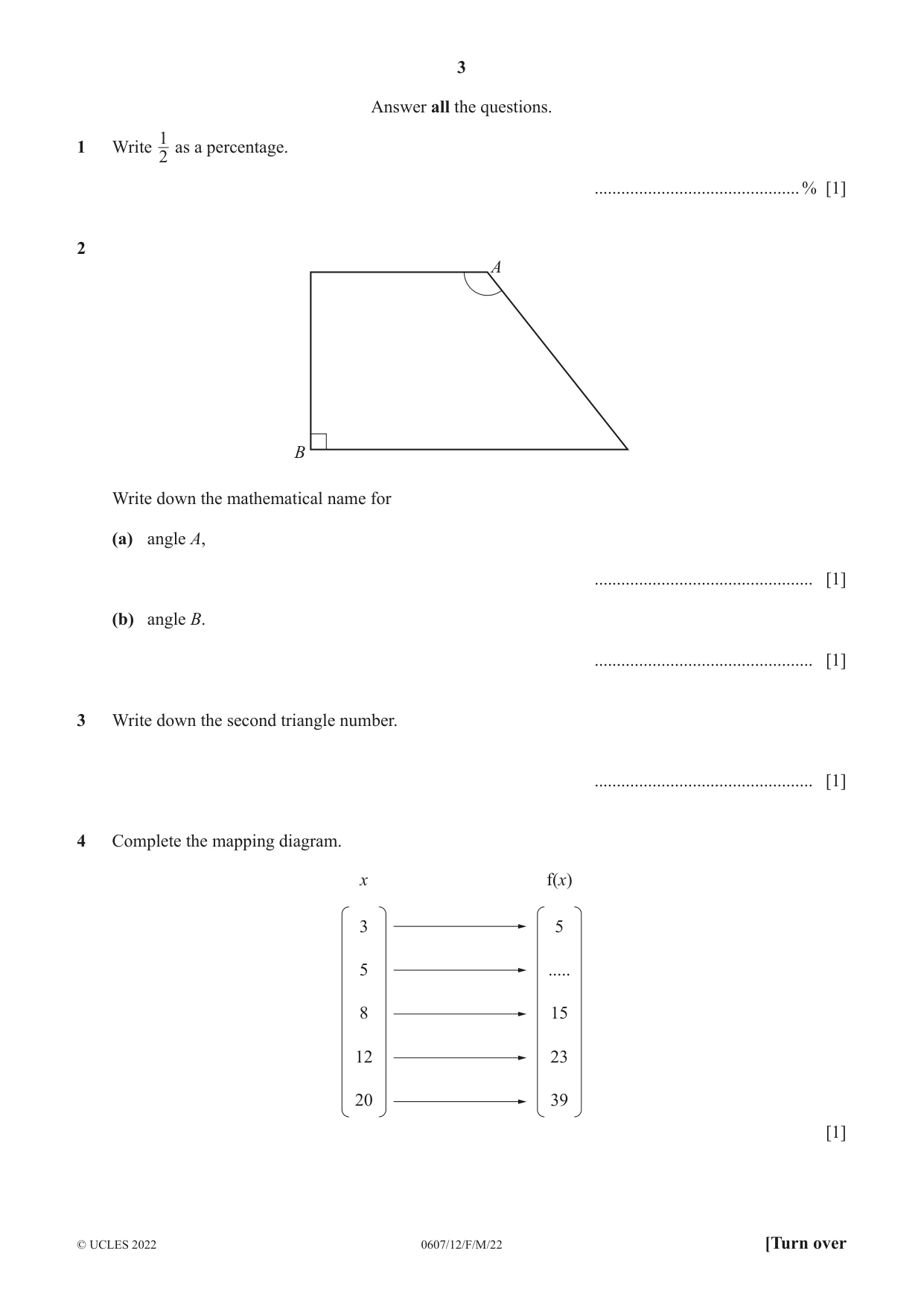 Cambridge IGCSE Mathematics - International 0607 2022 Feb/March Paper 1 · Variant 2 question paper, page 3 of 8