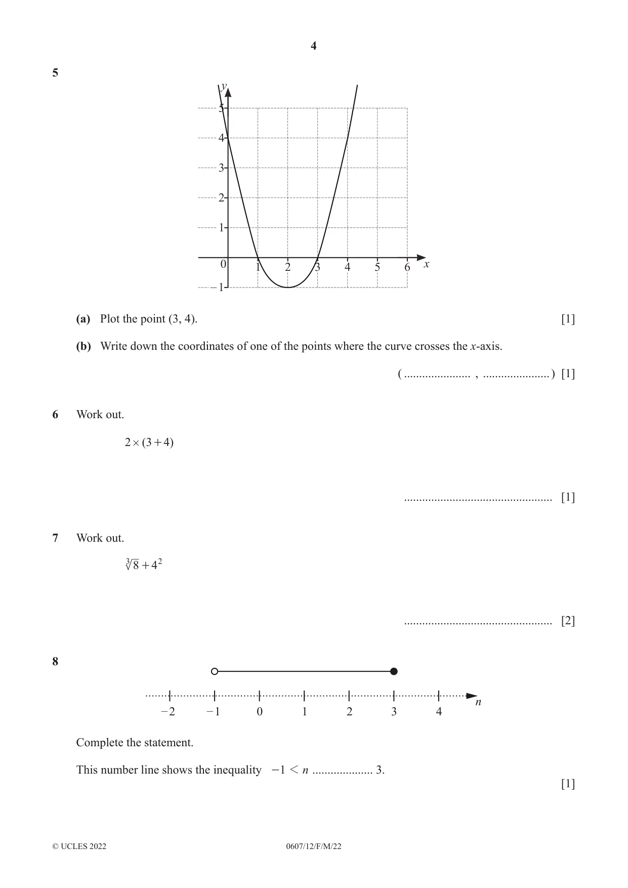 Cambridge IGCSE Mathematics - International 0607 2022 Feb/March Paper 1 · Variant 2 question paper, page 4 of 8