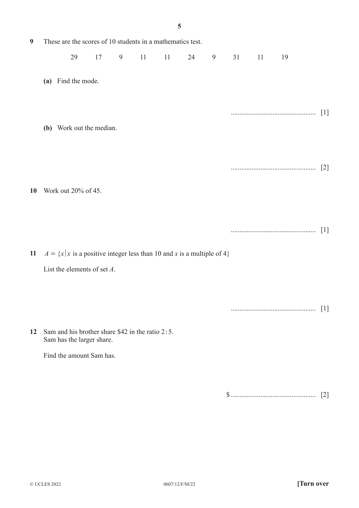 Cambridge IGCSE Mathematics - International 0607 2022 Feb/March Paper 1 · Variant 2 question paper, page 5 of 8