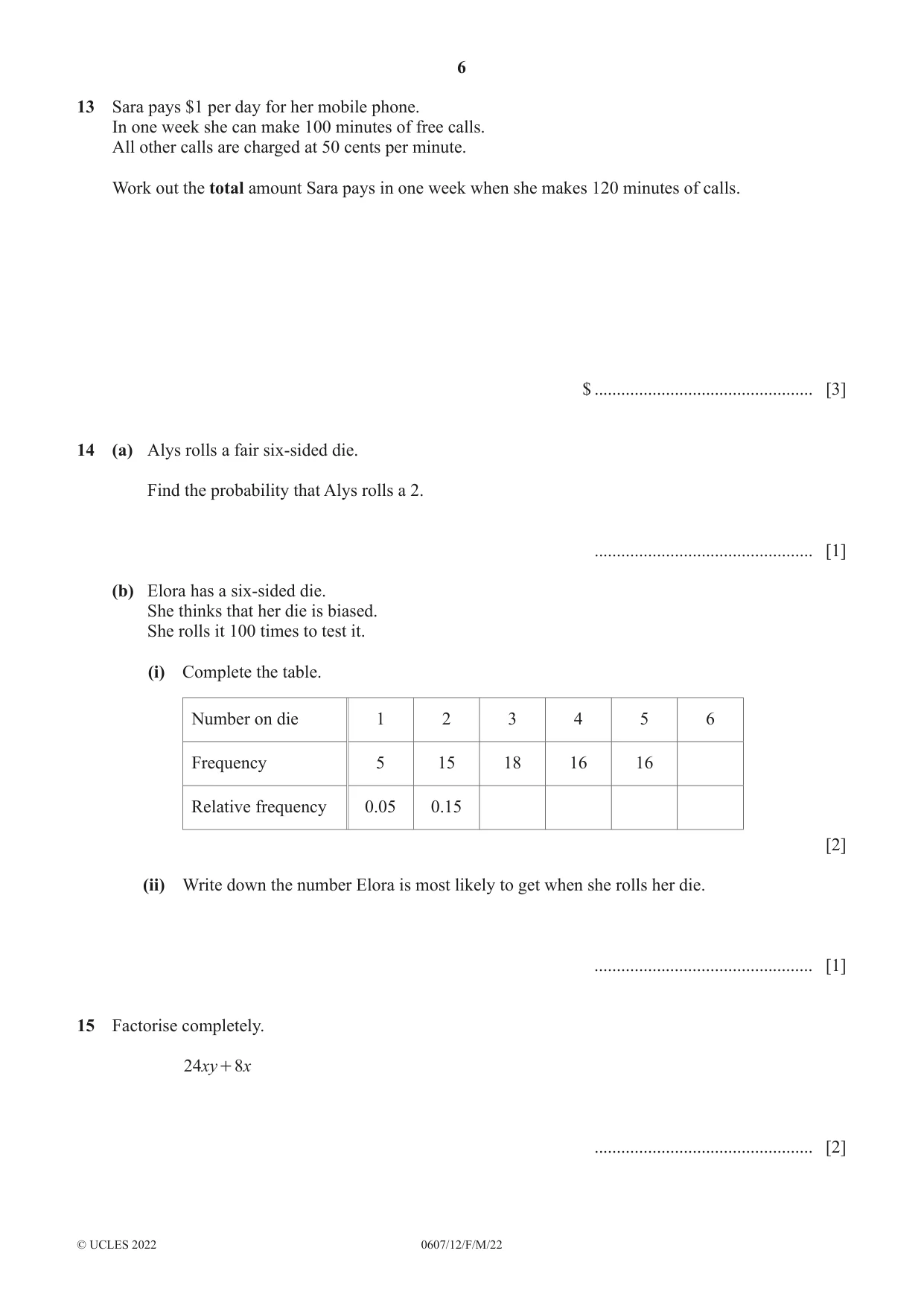 Cambridge IGCSE Mathematics - International 0607 2022 Feb/March Paper 1 · Variant 2 question paper, page 6 of 8