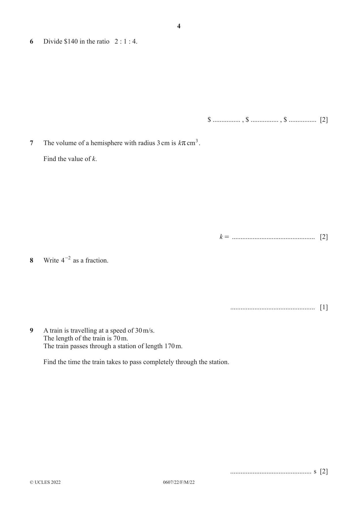 Cambridge IGCSE Mathematics - International 0607 2022 Feb/March Paper 2 · Variant 2 question paper, page 4 of 8