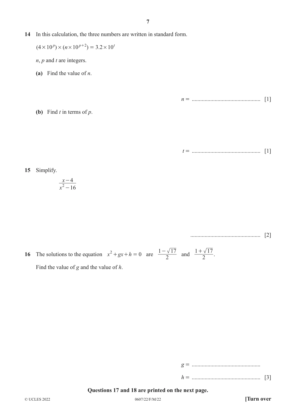 Cambridge IGCSE Mathematics - International 0607 2022 Feb/March Paper 2 · Variant 2 question paper, page 7 of 8