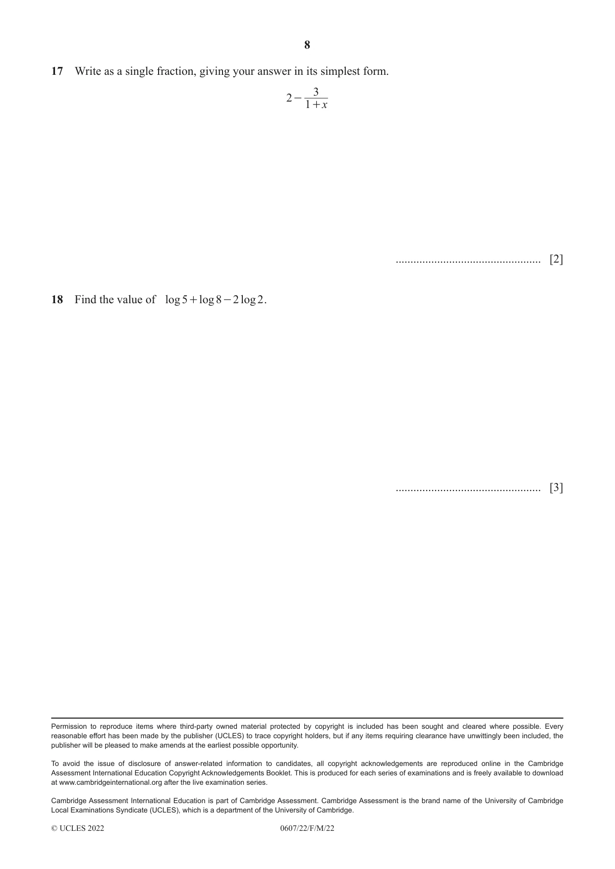 Cambridge IGCSE Mathematics - International 0607 2022 Feb/March Paper 2 · Variant 2 question paper, page 8 of 8