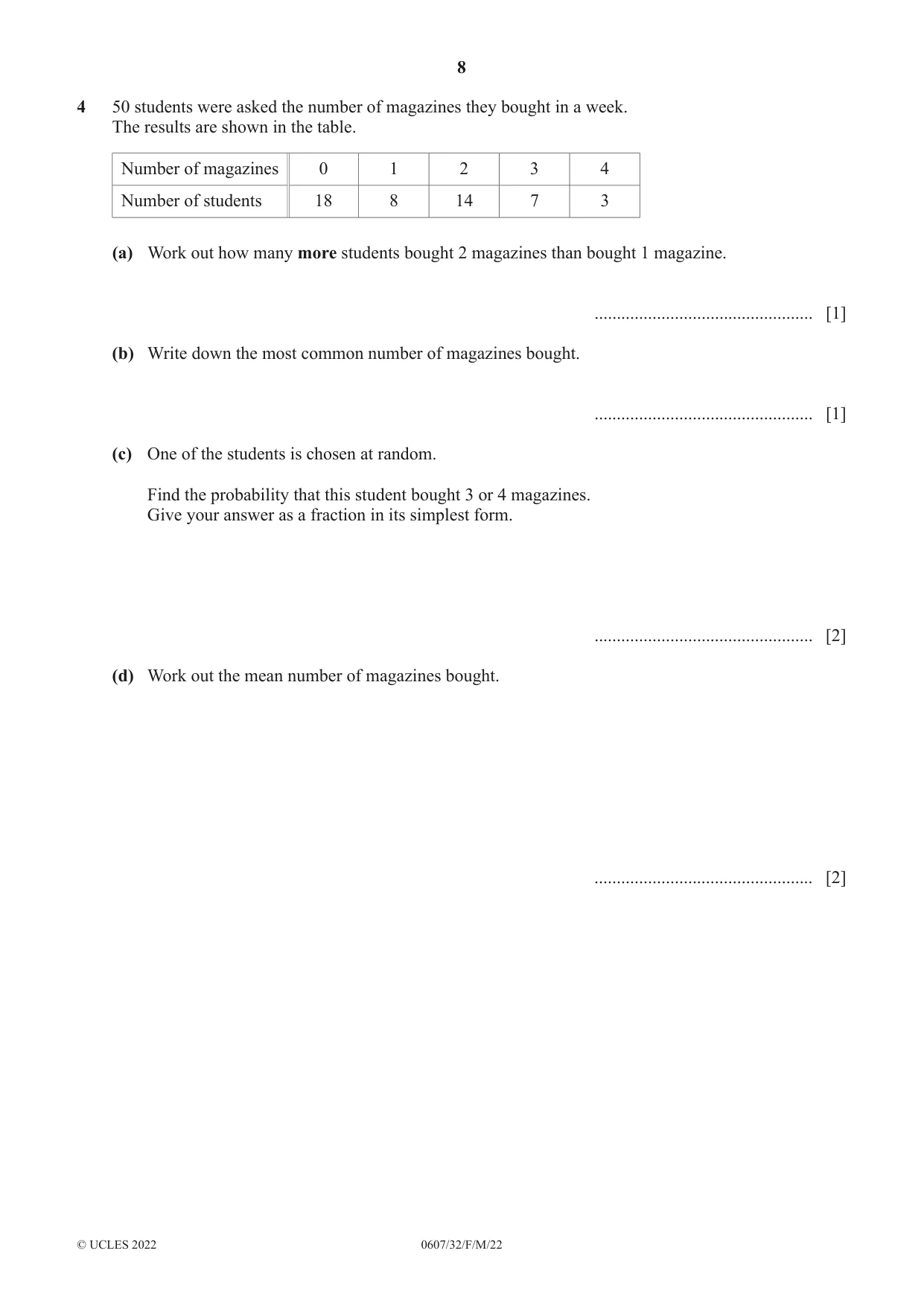 Cambridge IGCSE Mathematics - International 0607 2022 Feb/March Paper 3 · Variant 2 question paper, page 8 of 20