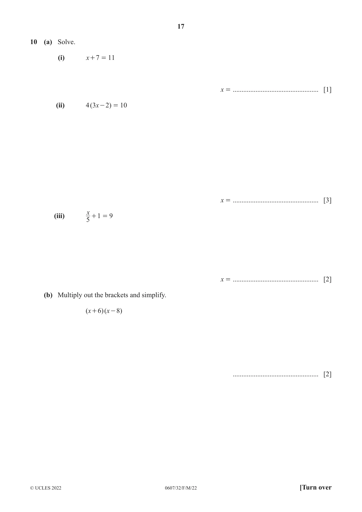 Cambridge IGCSE Mathematics - International 0607 2022 Feb/March Paper 3 · Variant 2 question paper, page 17 of 20