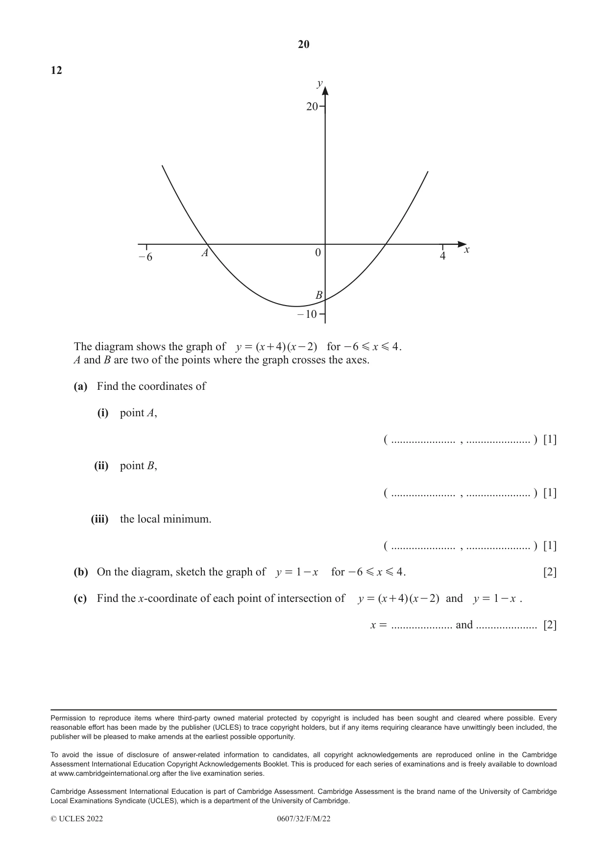 Cambridge IGCSE Mathematics - International 0607 2022 Feb/March Paper 3 · Variant 2 question paper, page 20 of 20