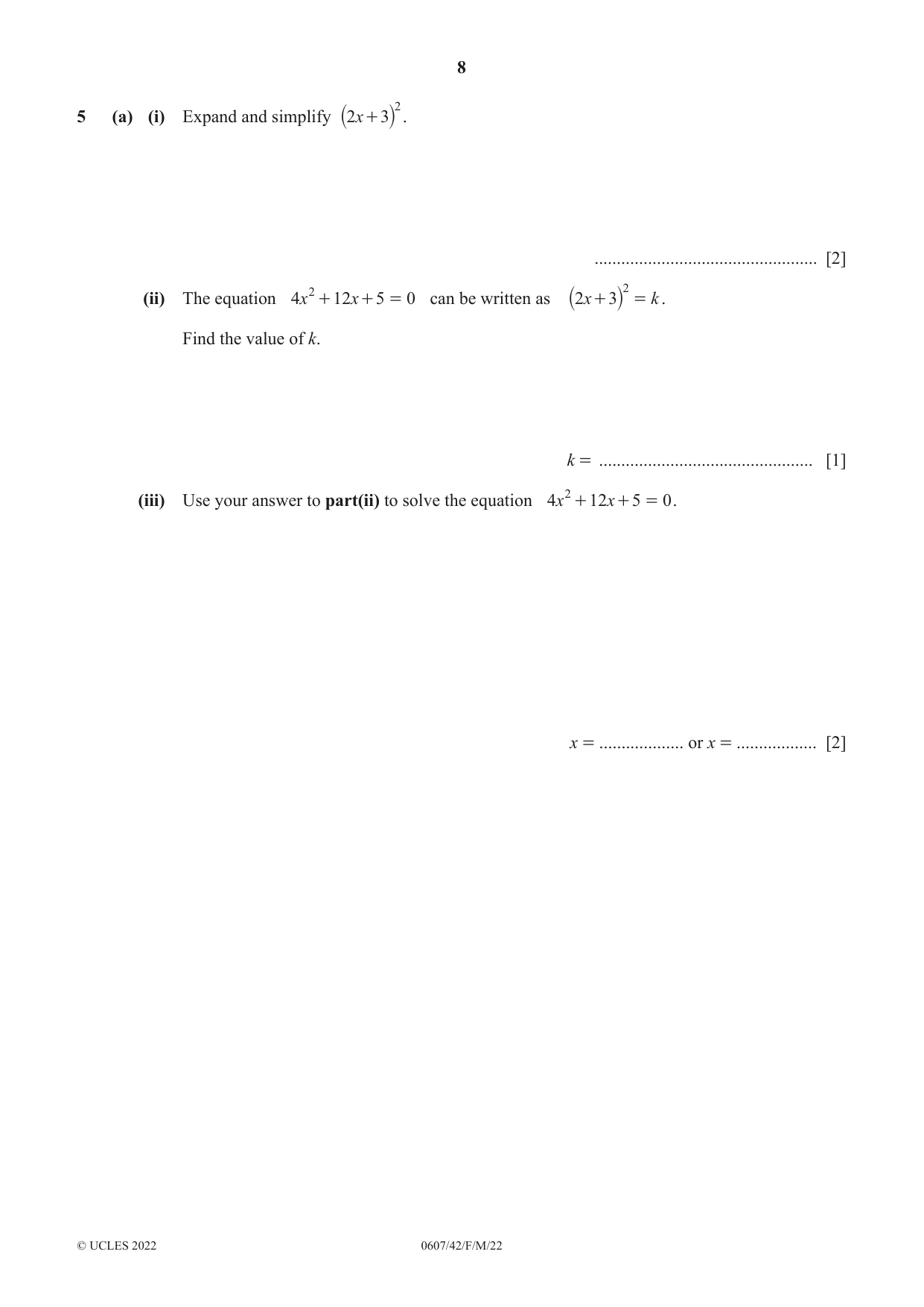 Cambridge IGCSE Mathematics - International 0607 2022 Feb/March Paper 4 · Variant 2 question paper, page 8 of 20