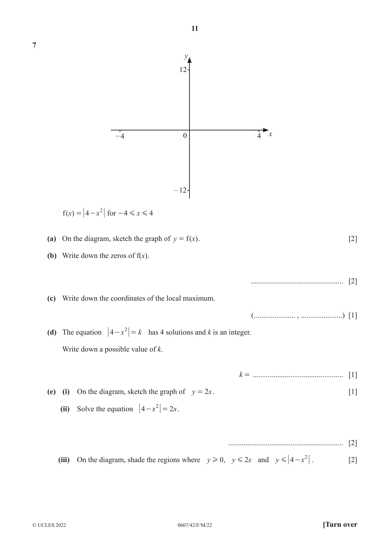 Cambridge IGCSE Mathematics - International 0607 2022 Feb/March Paper 4 · Variant 2 question paper, page 11 of 20