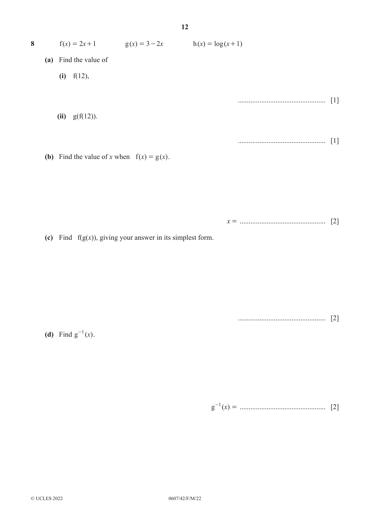 Cambridge IGCSE Mathematics - International 0607 2022 Feb/March Paper 4 · Variant 2 question paper, page 12 of 20