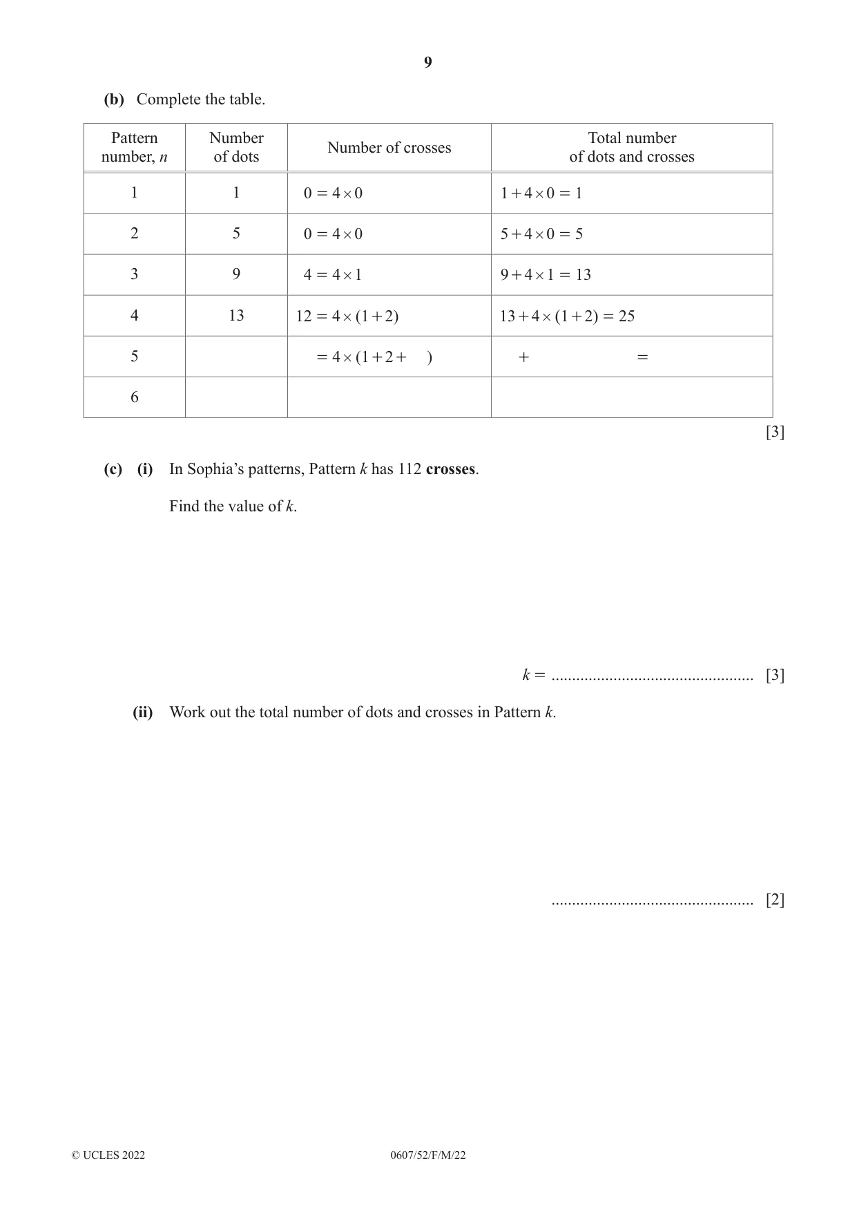 Cambridge IGCSE Mathematics - International 0607 2022 Feb/March Paper 5 · Variant 2 question paper, page 9 of 12