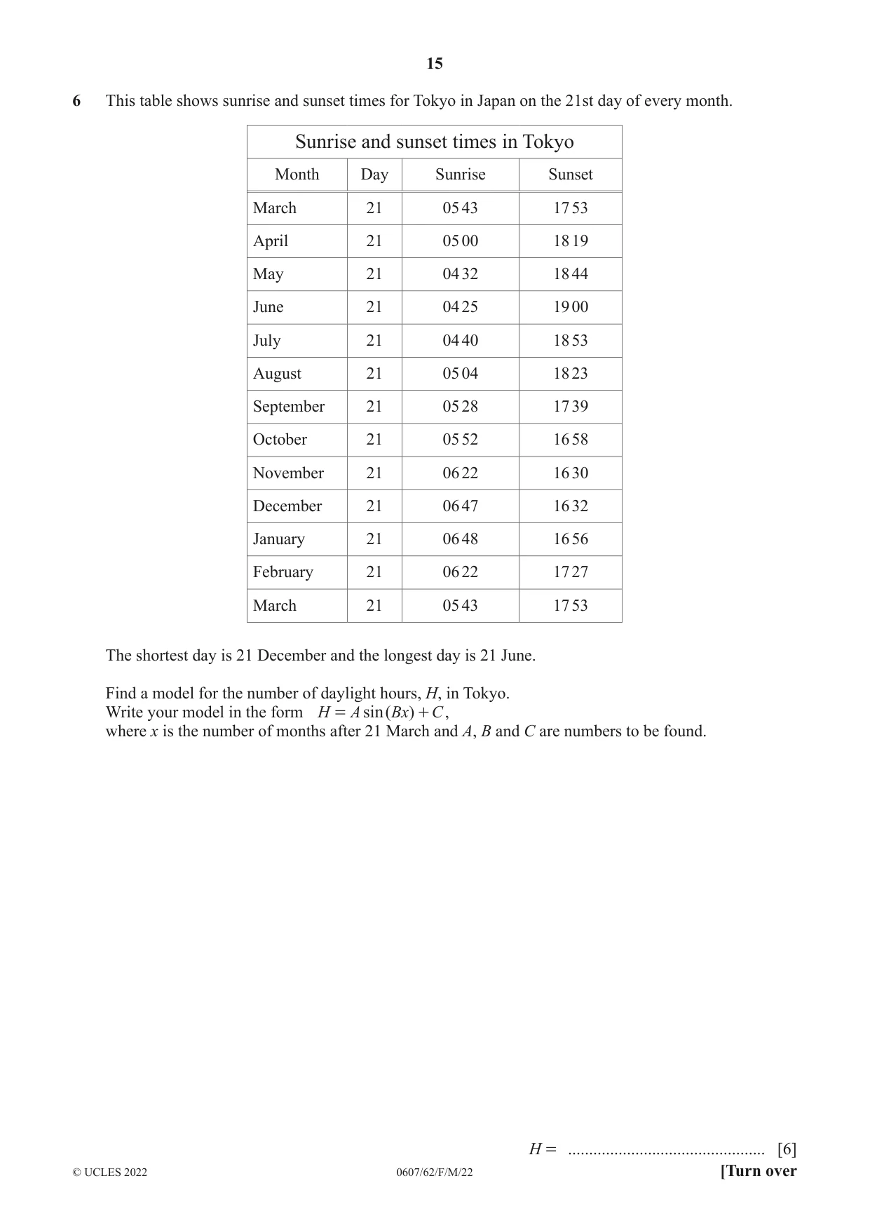 Cambridge IGCSE Mathematics - International 0607 2022 Feb/March Paper 6 · Variant 2 question paper, page 15 of 20