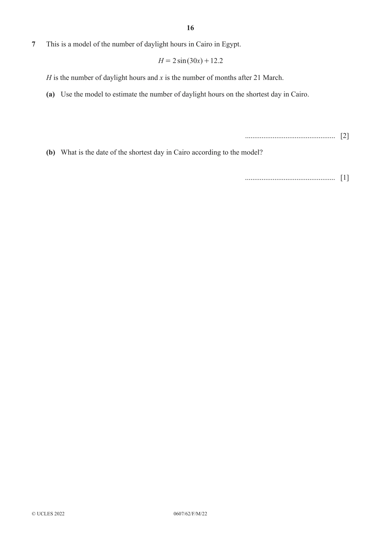 Cambridge IGCSE Mathematics - International 0607 2022 Feb/March Paper 6 · Variant 2 question paper, page 16 of 20
