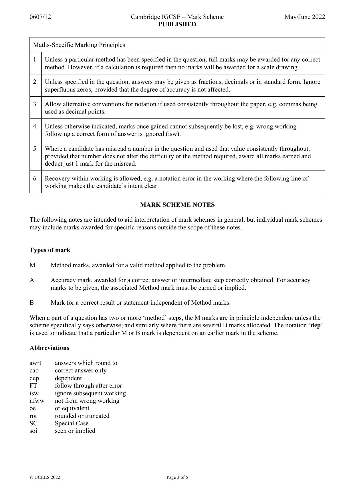 Mark scheme, page 3 of 5