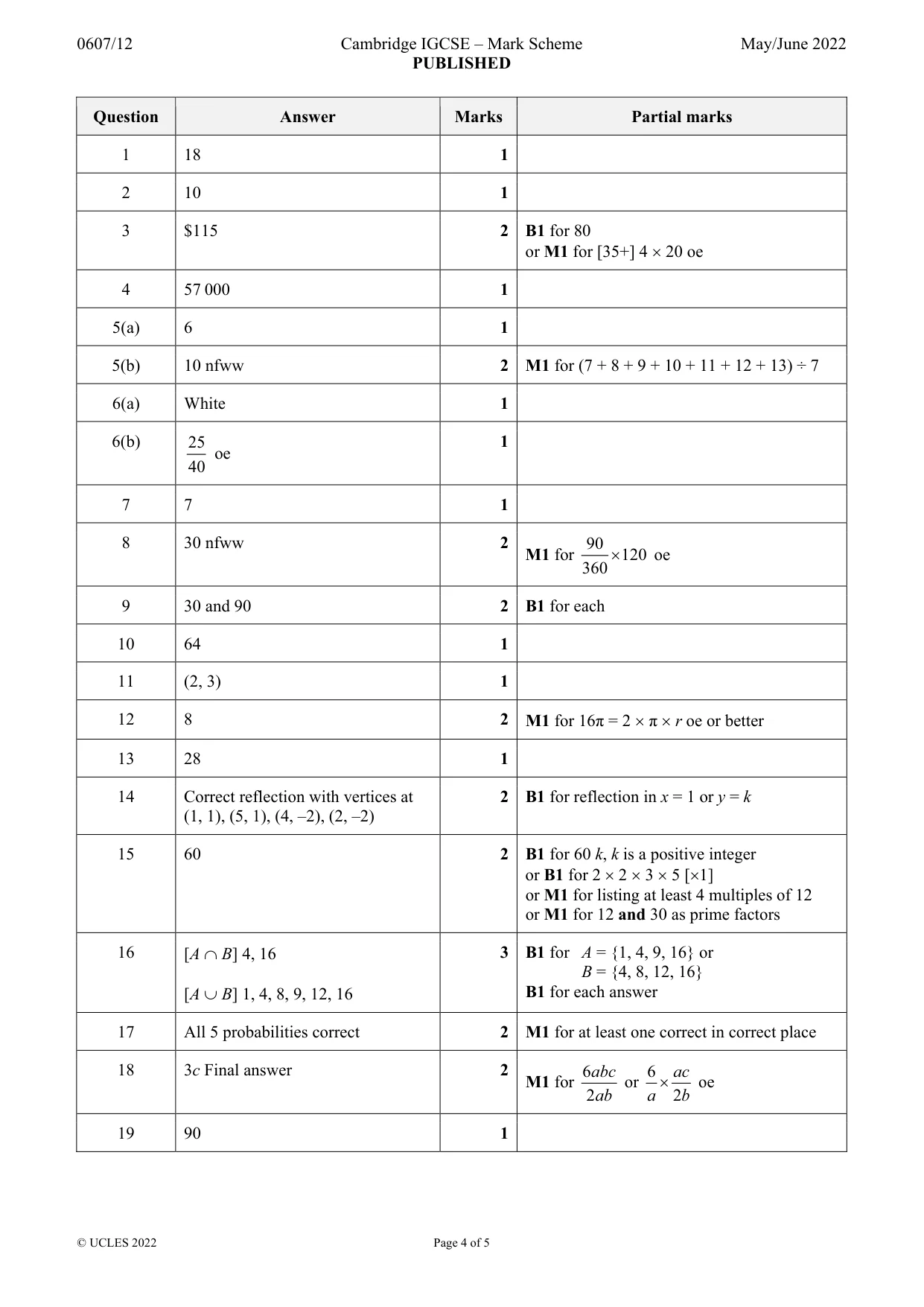 Mark scheme, page 4 of 5