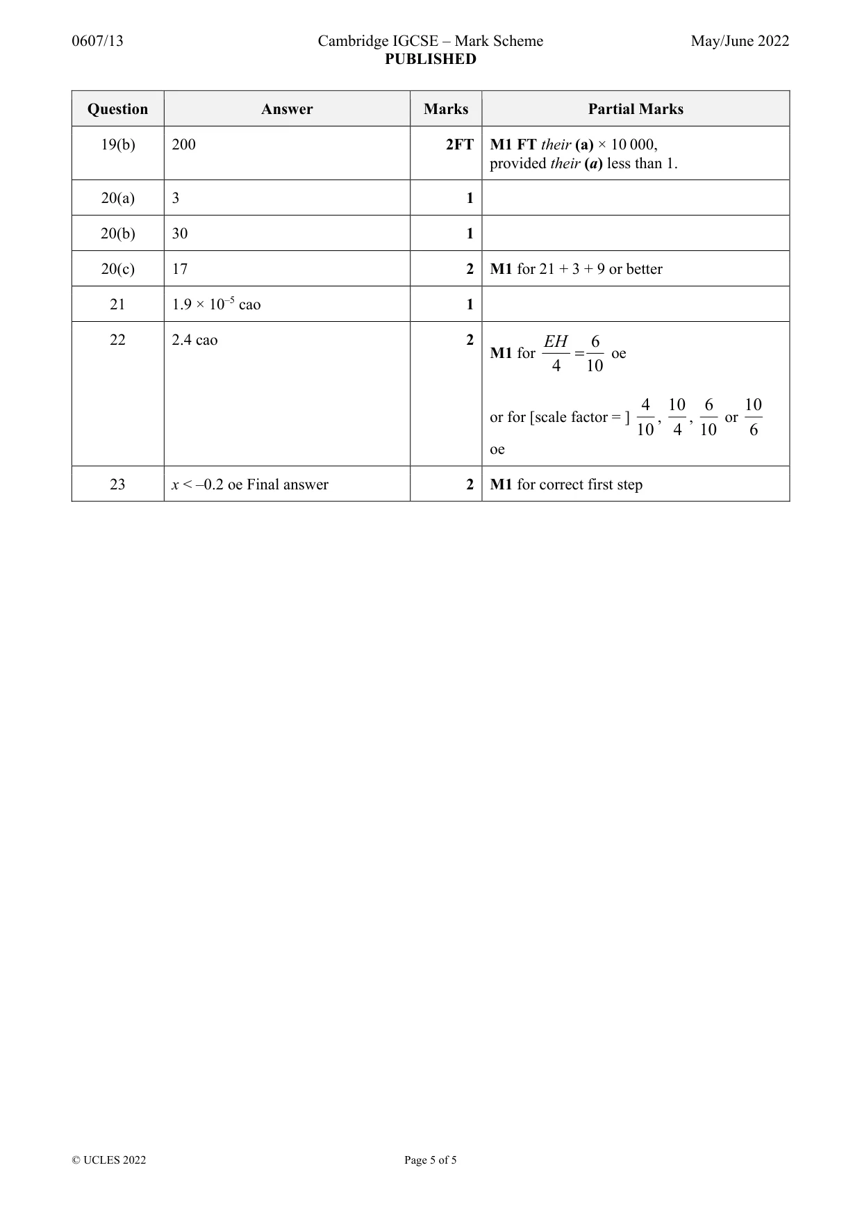 Mark scheme, page 5 of 5
