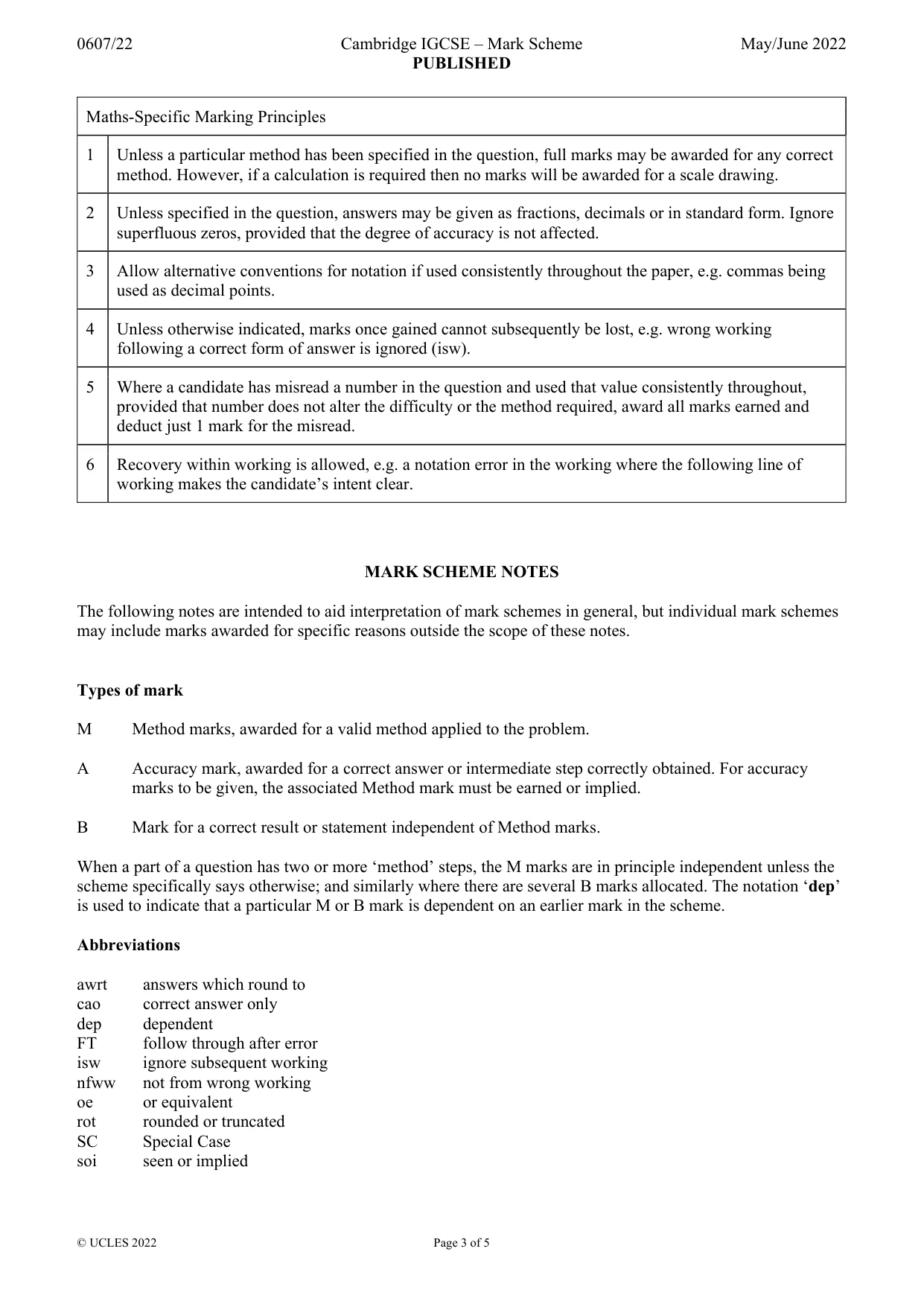 Mark scheme, page 3 of 5