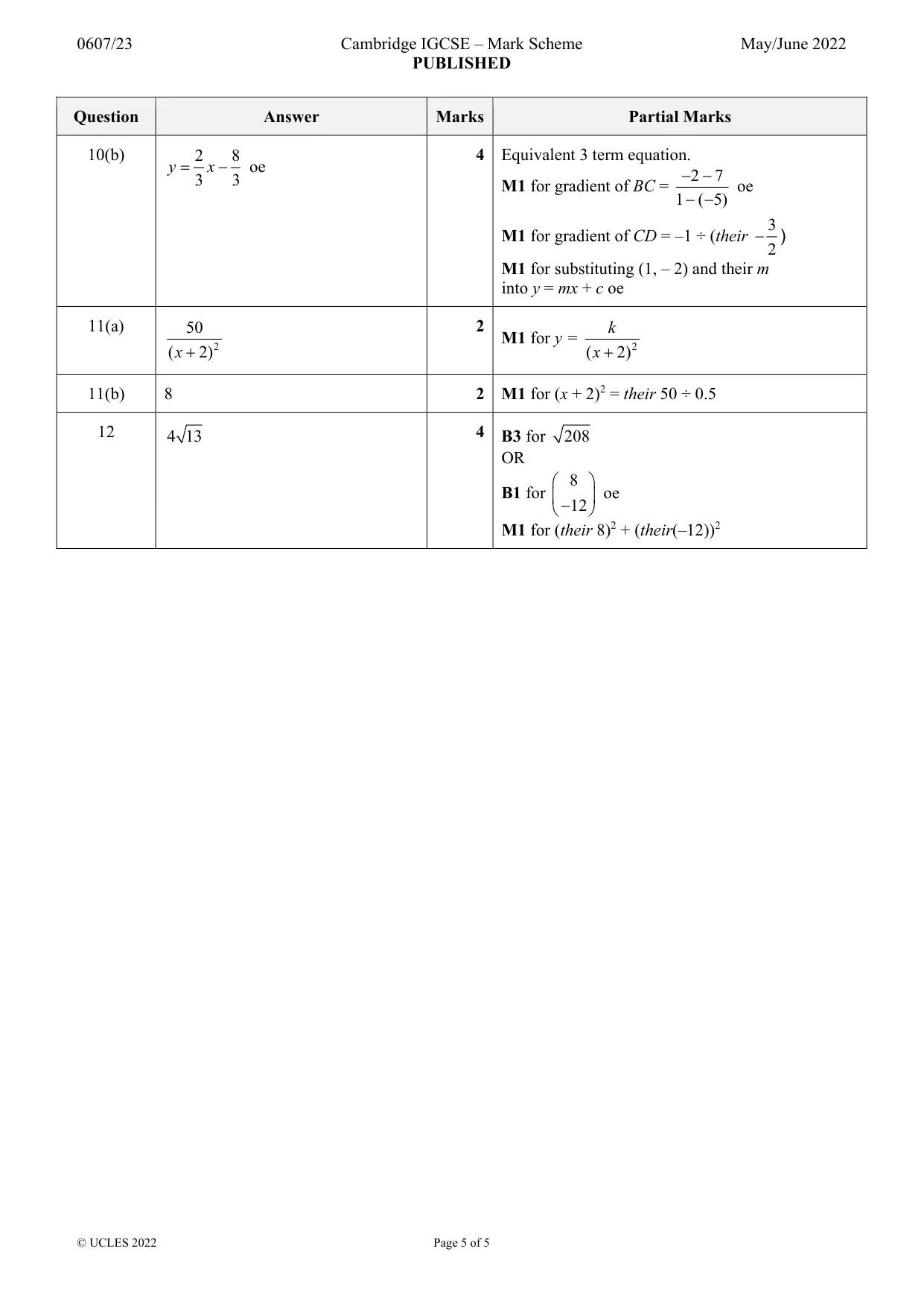 Mark scheme, page 5 of 5