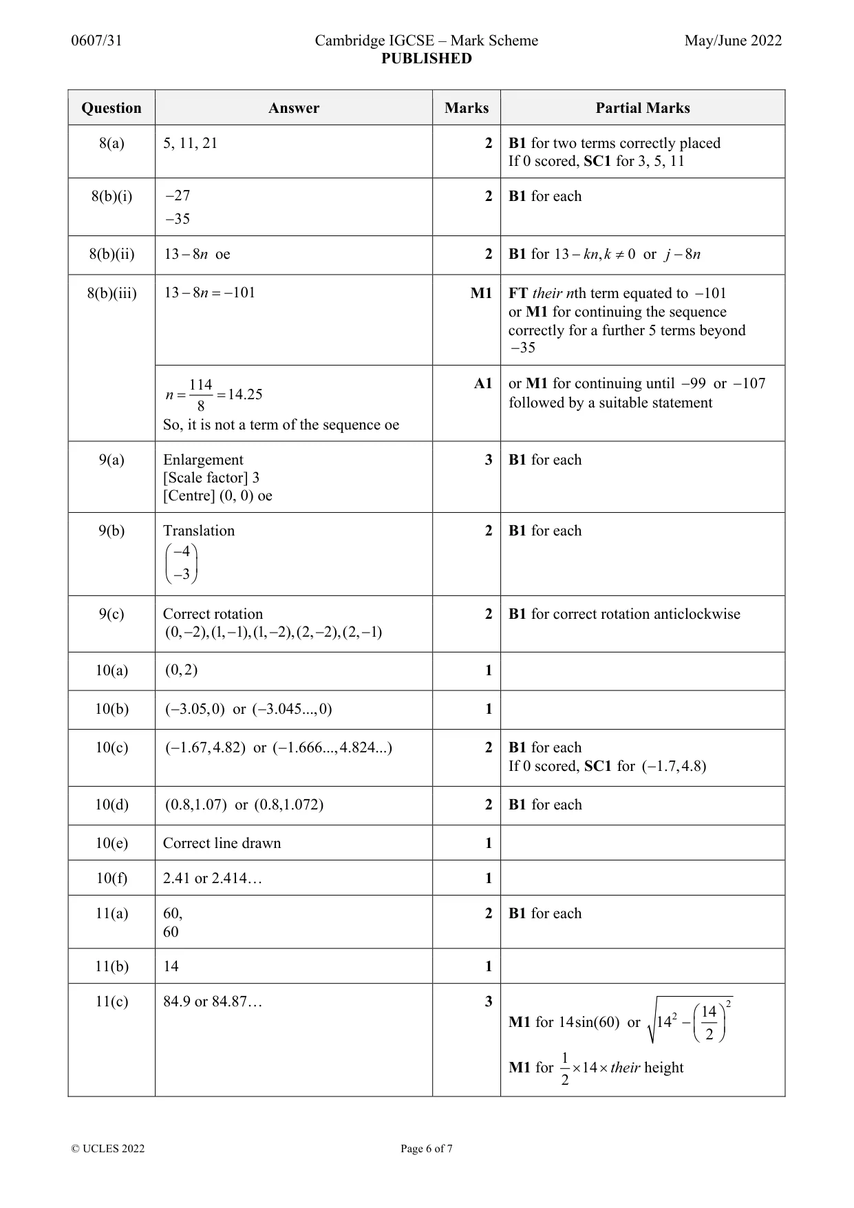 Mark scheme, page 6 of 7