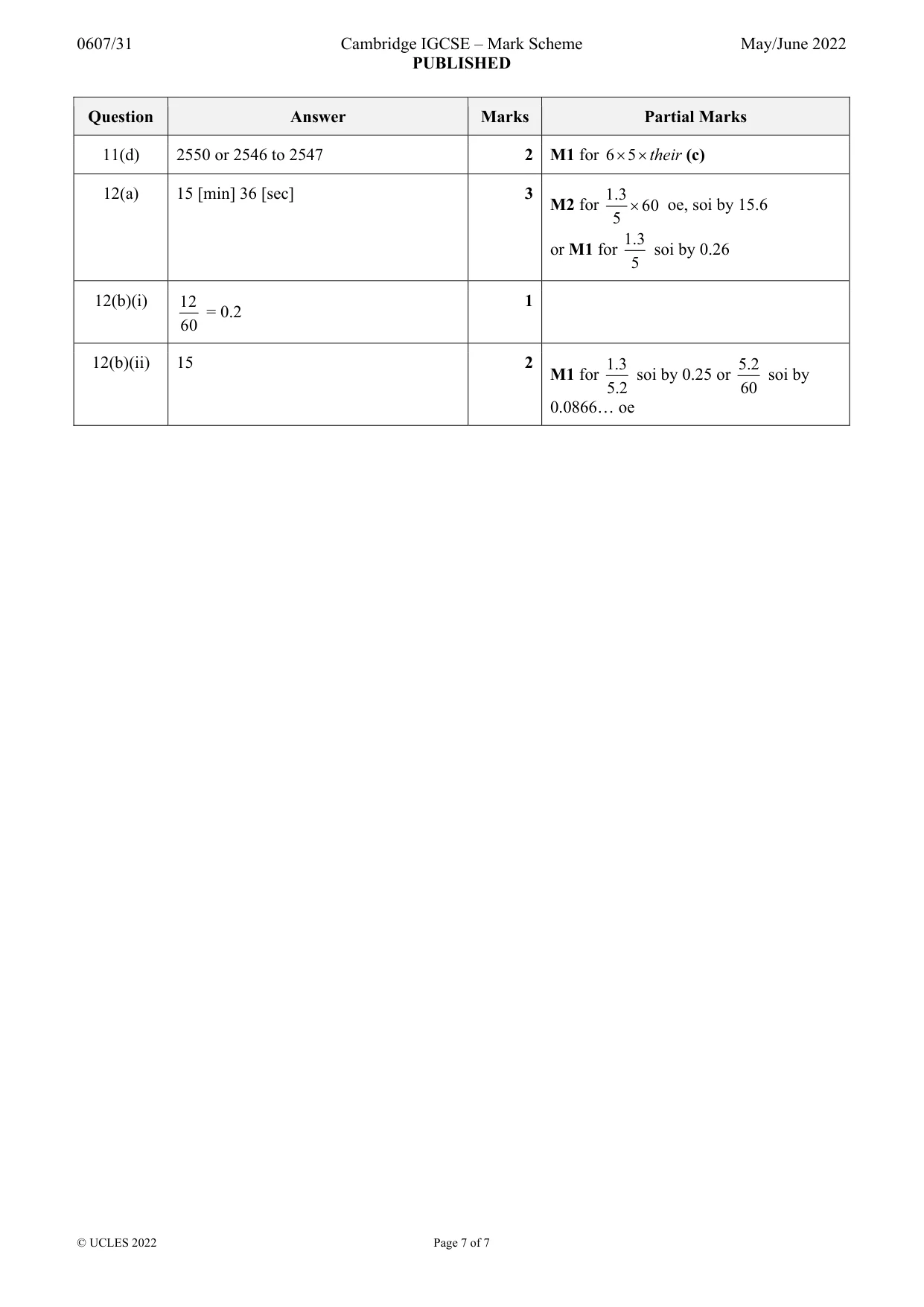 Mark scheme, page 7 of 7