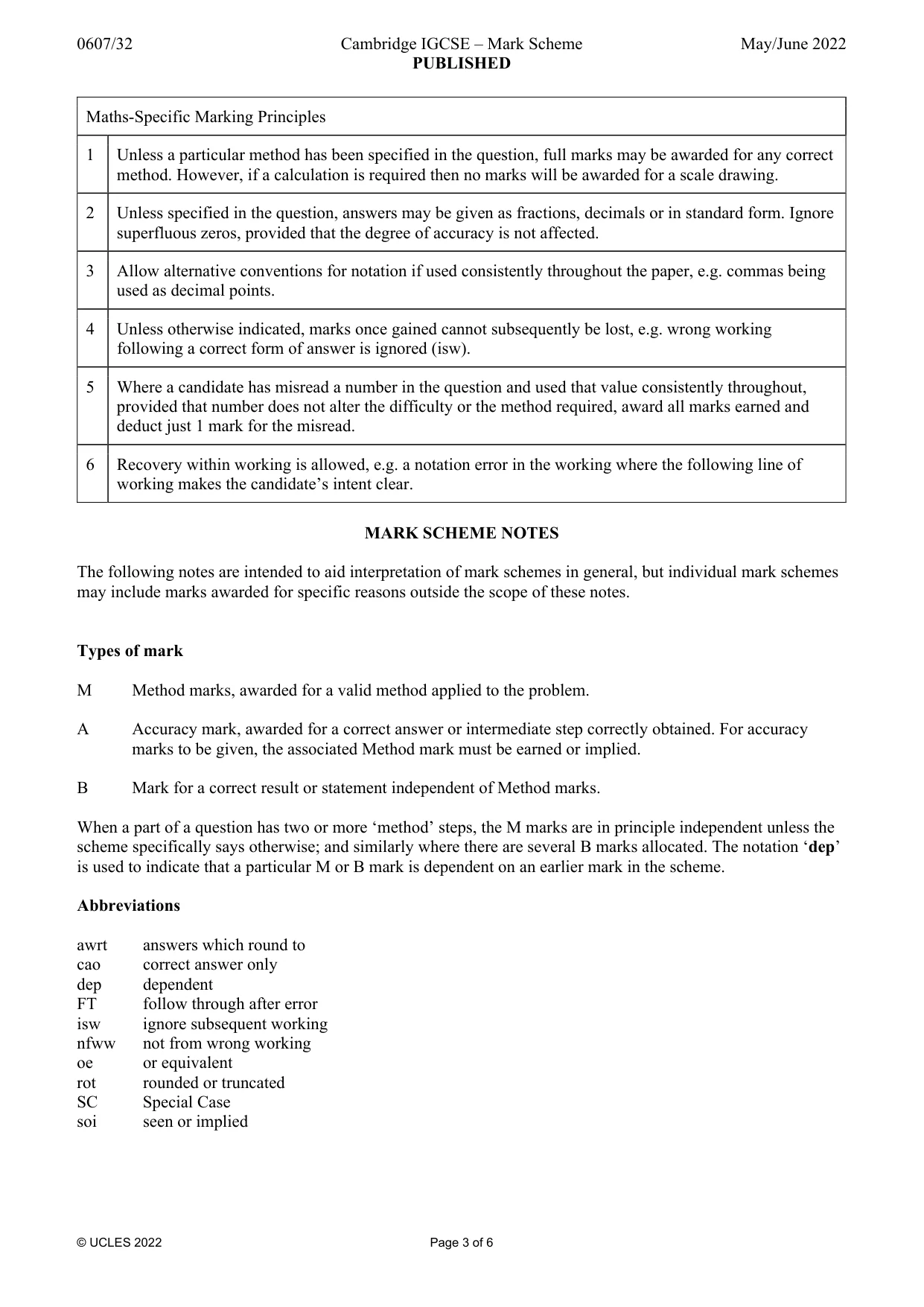 Mark scheme, page 3 of 6