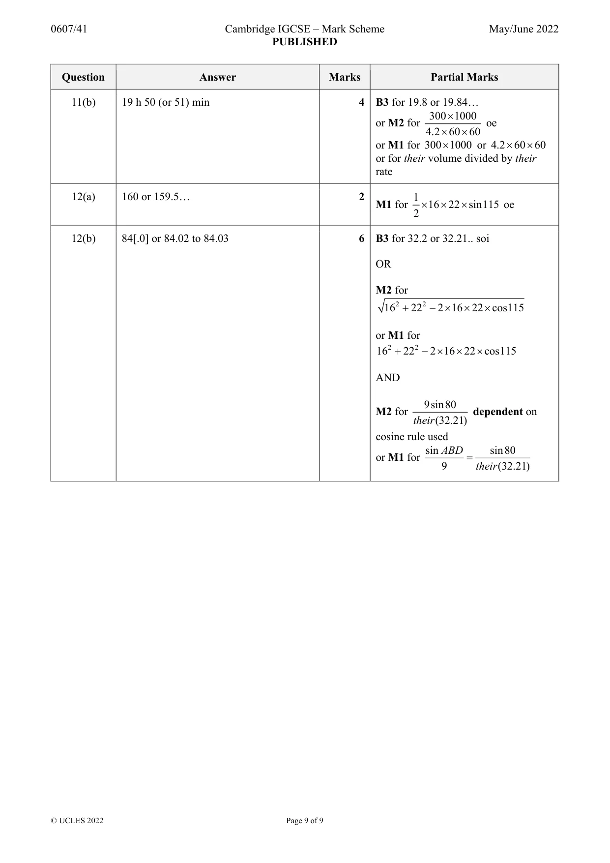 Mark scheme, page 9 of 9