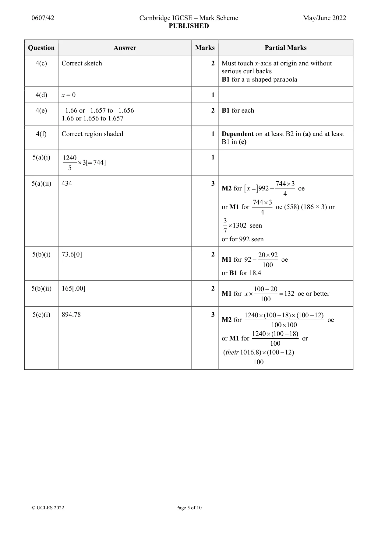 Mark scheme, page 5 of 10