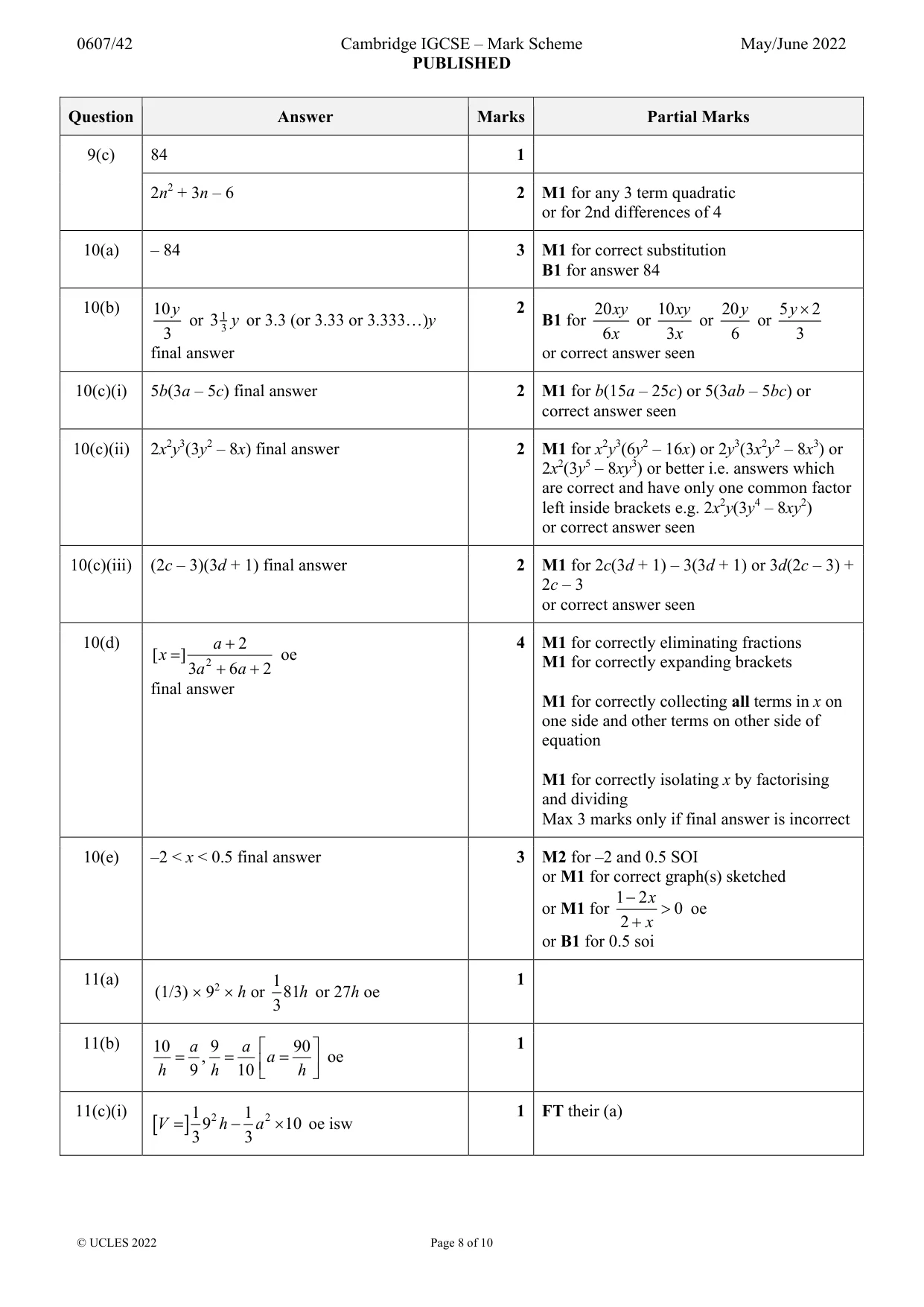 Mark scheme, page 8 of 10