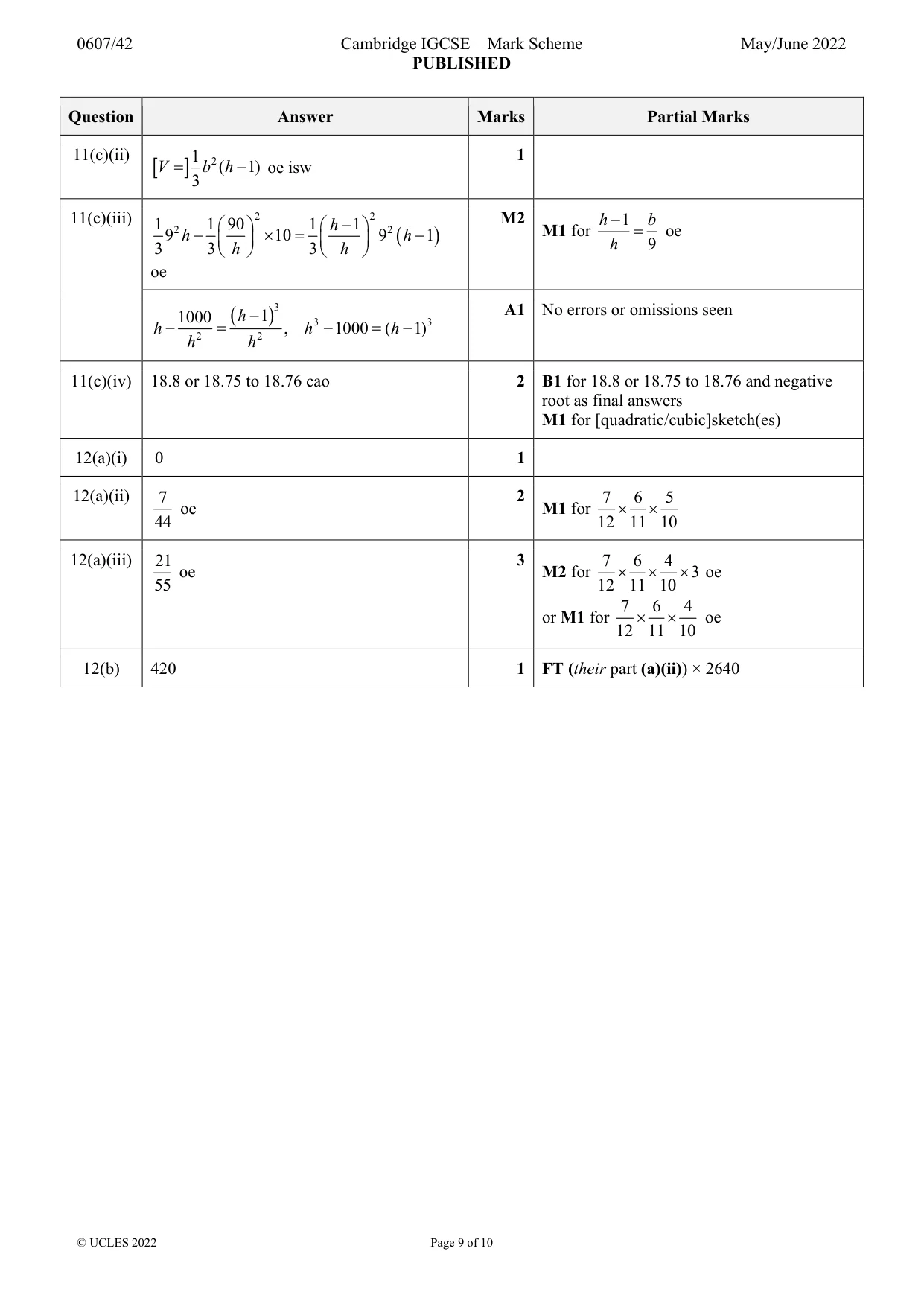 Mark scheme, page 9 of 10