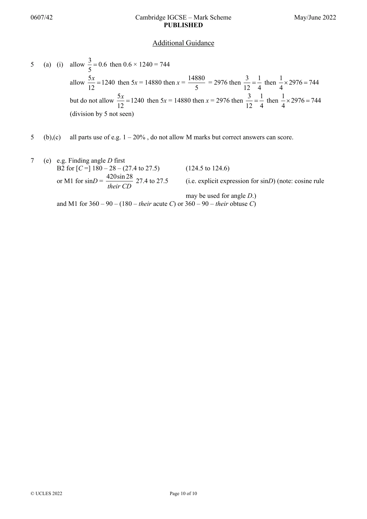 Mark scheme, page 10 of 10