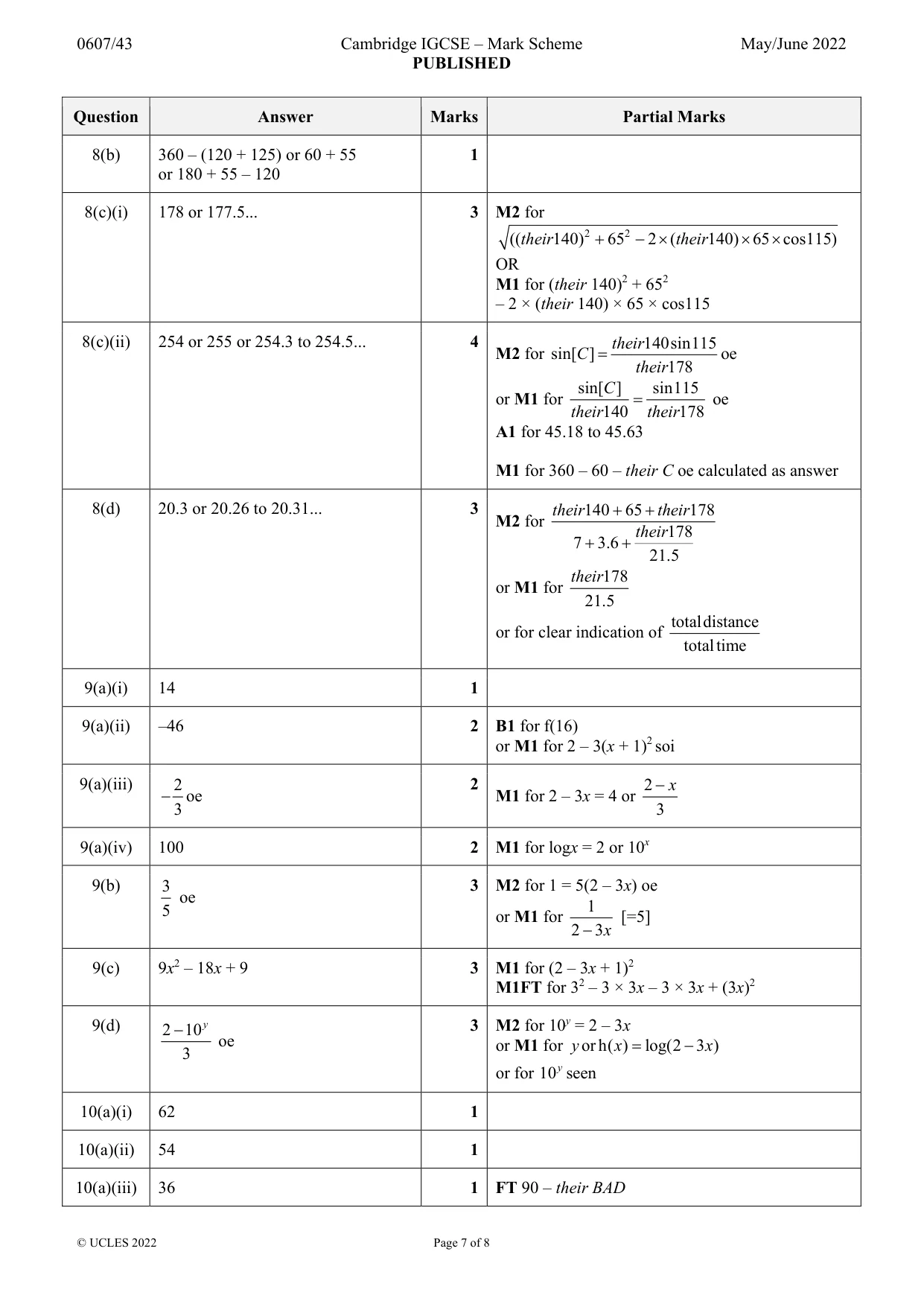 Mark scheme, page 7 of 8