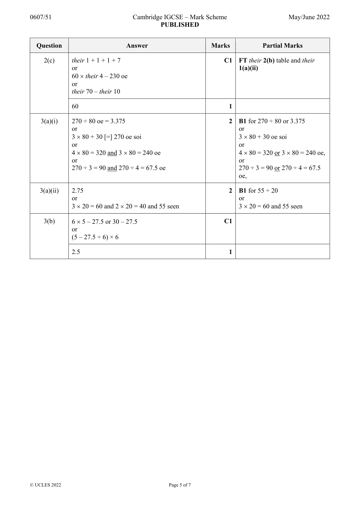 Mark scheme, page 5 of 7