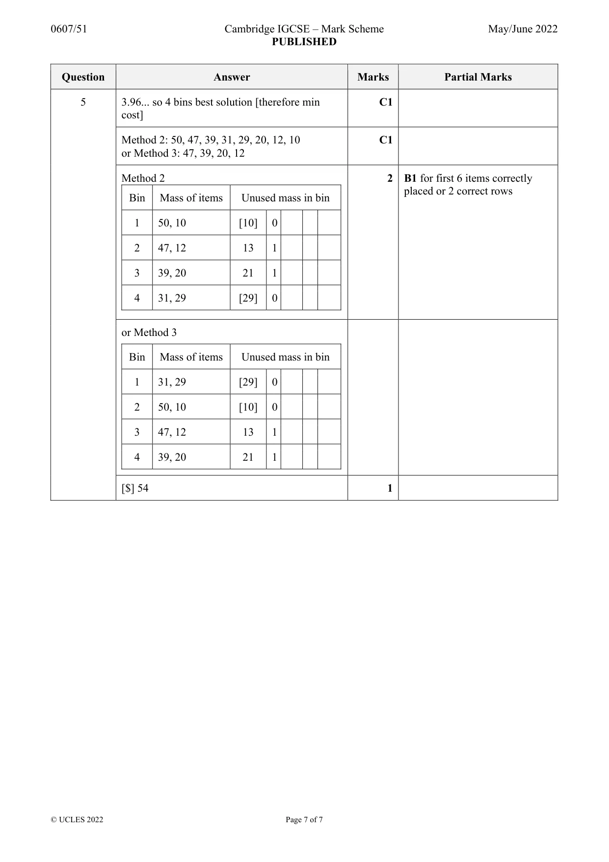 Mark scheme, page 7 of 7