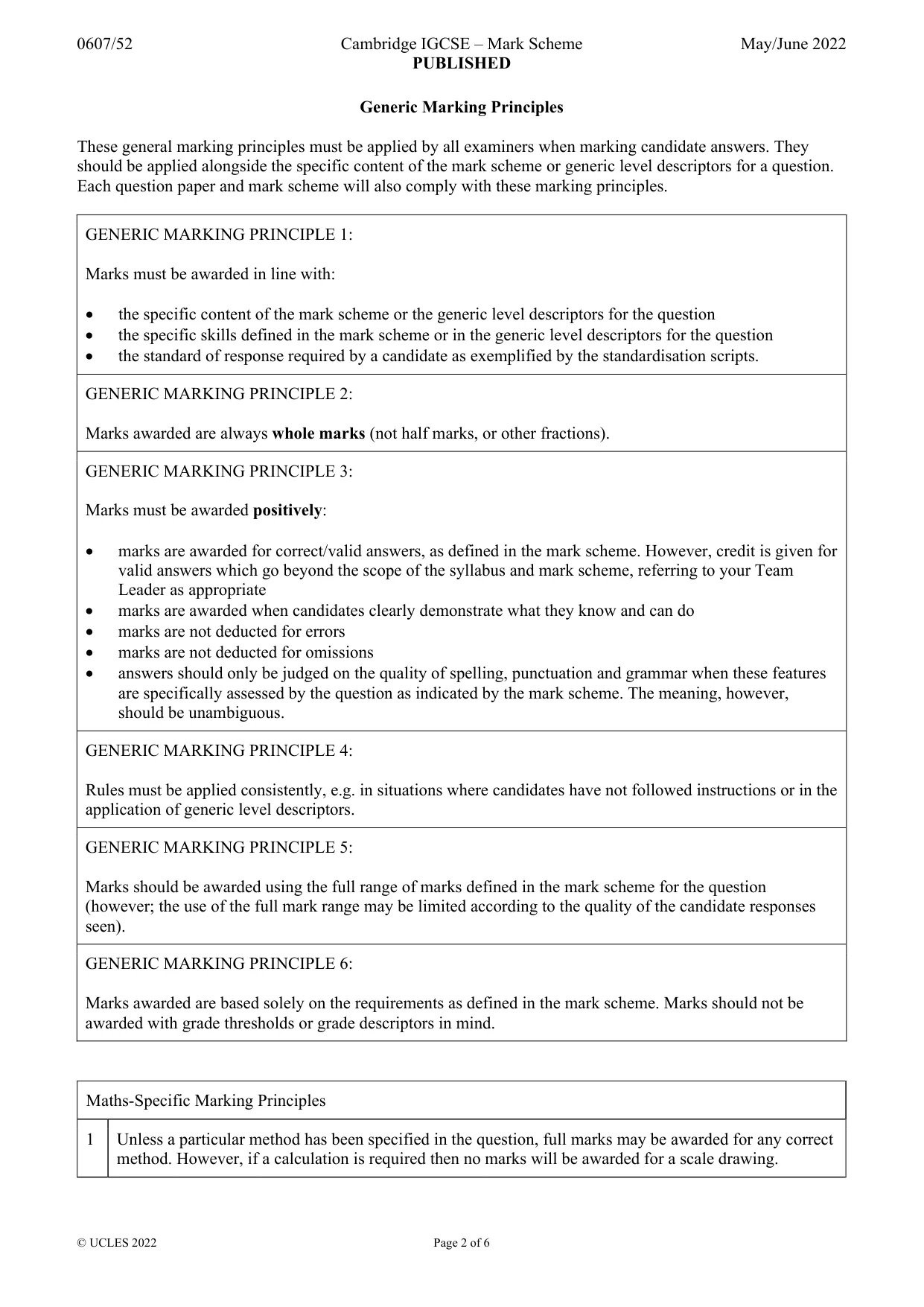 Mark scheme, page 2 of 6