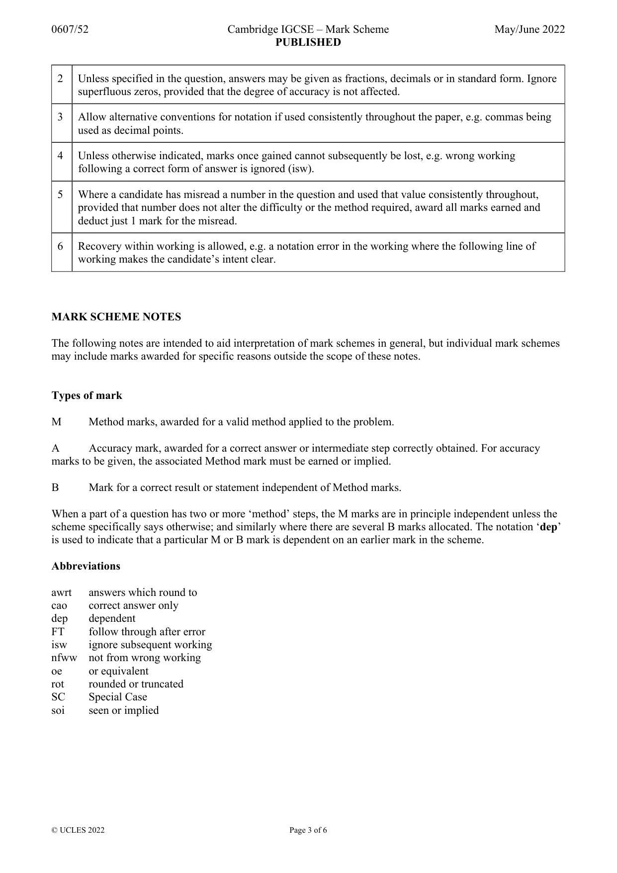 Mark scheme, page 3 of 6