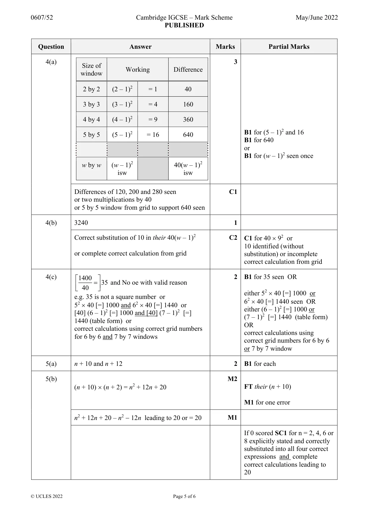 Mark scheme, page 5 of 6